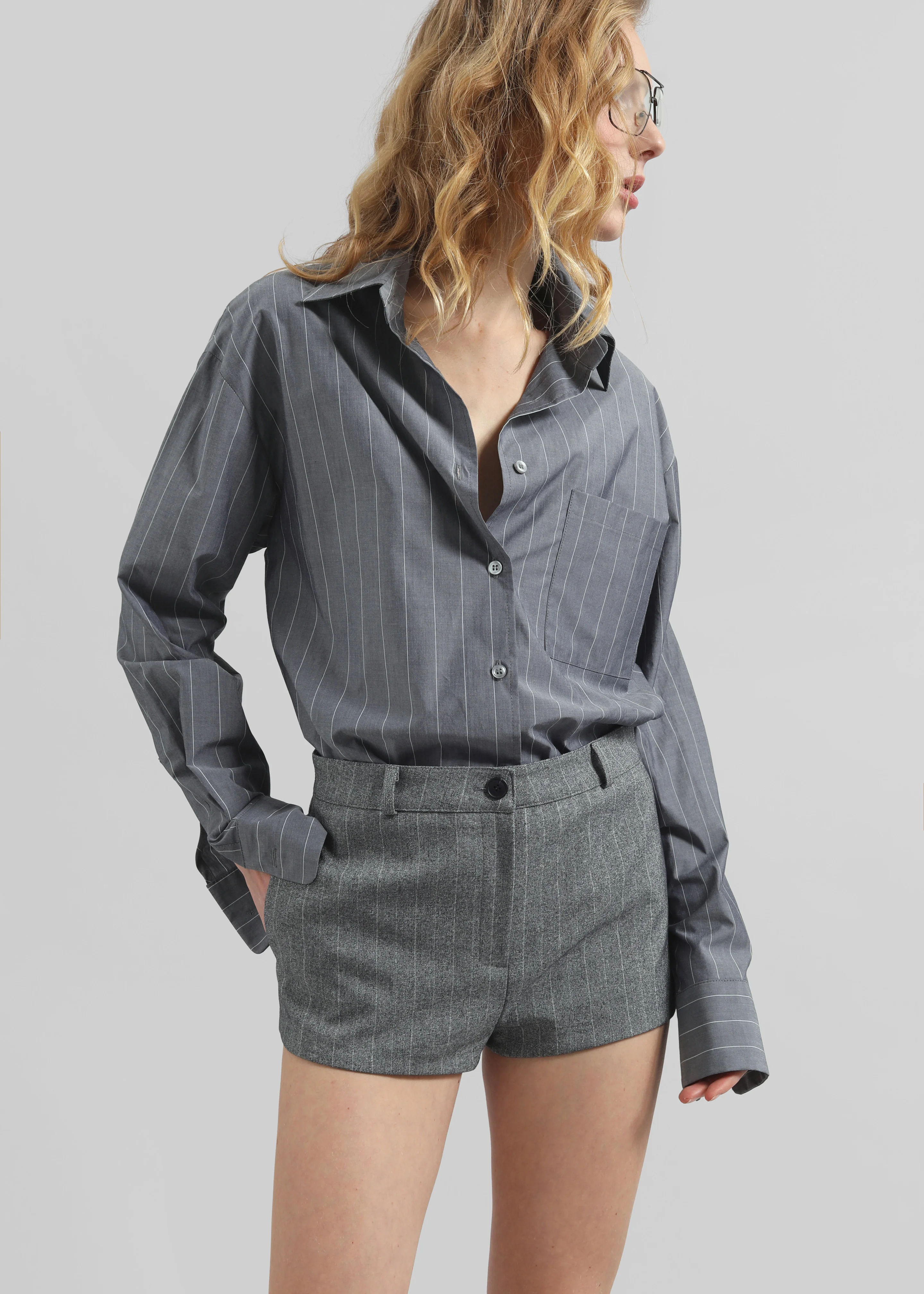 Tenby Striped Hot Pants - Grey Melange - Image 6