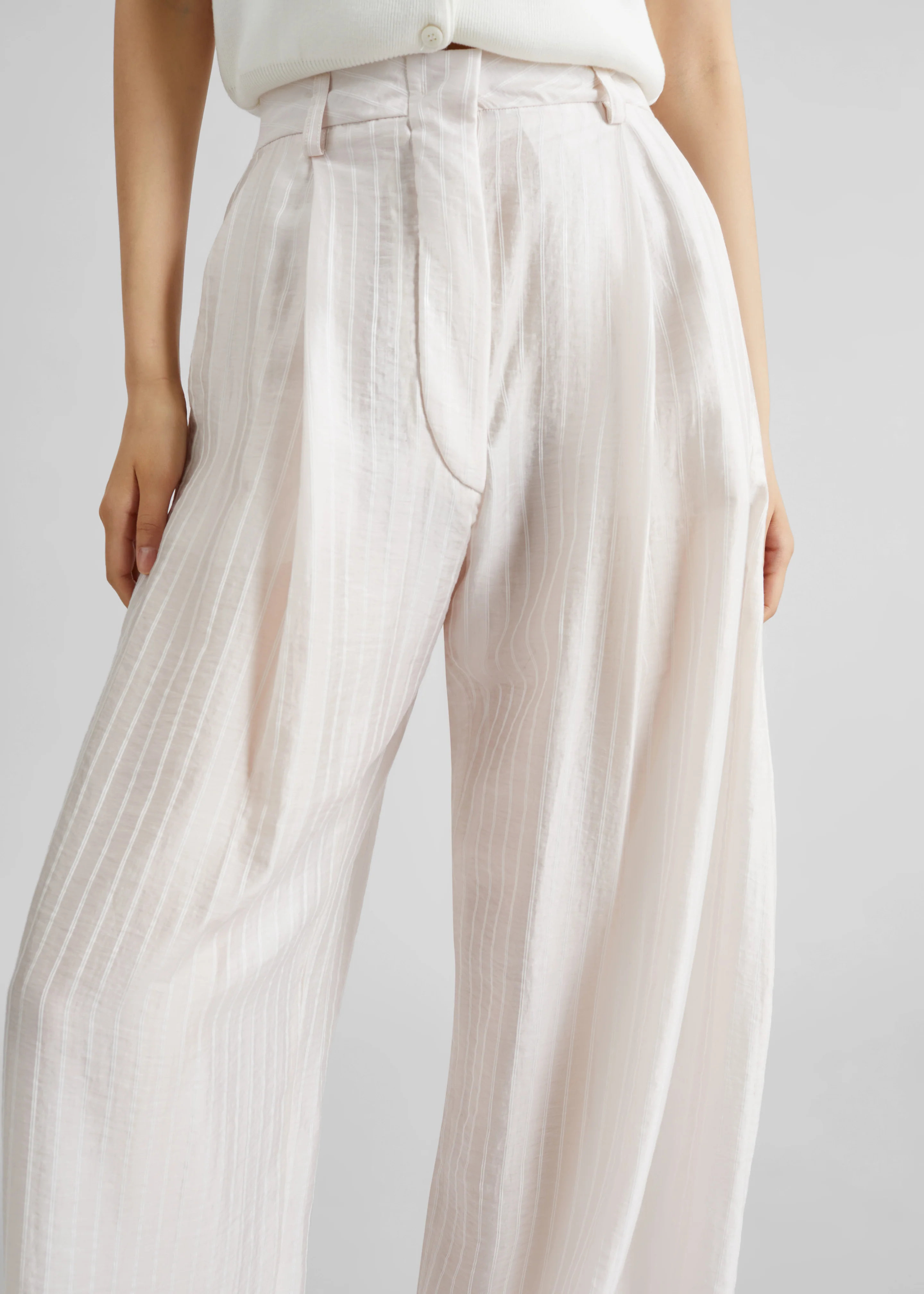 TheLatest Billie Striped Muslin Trousers - White - Image 4