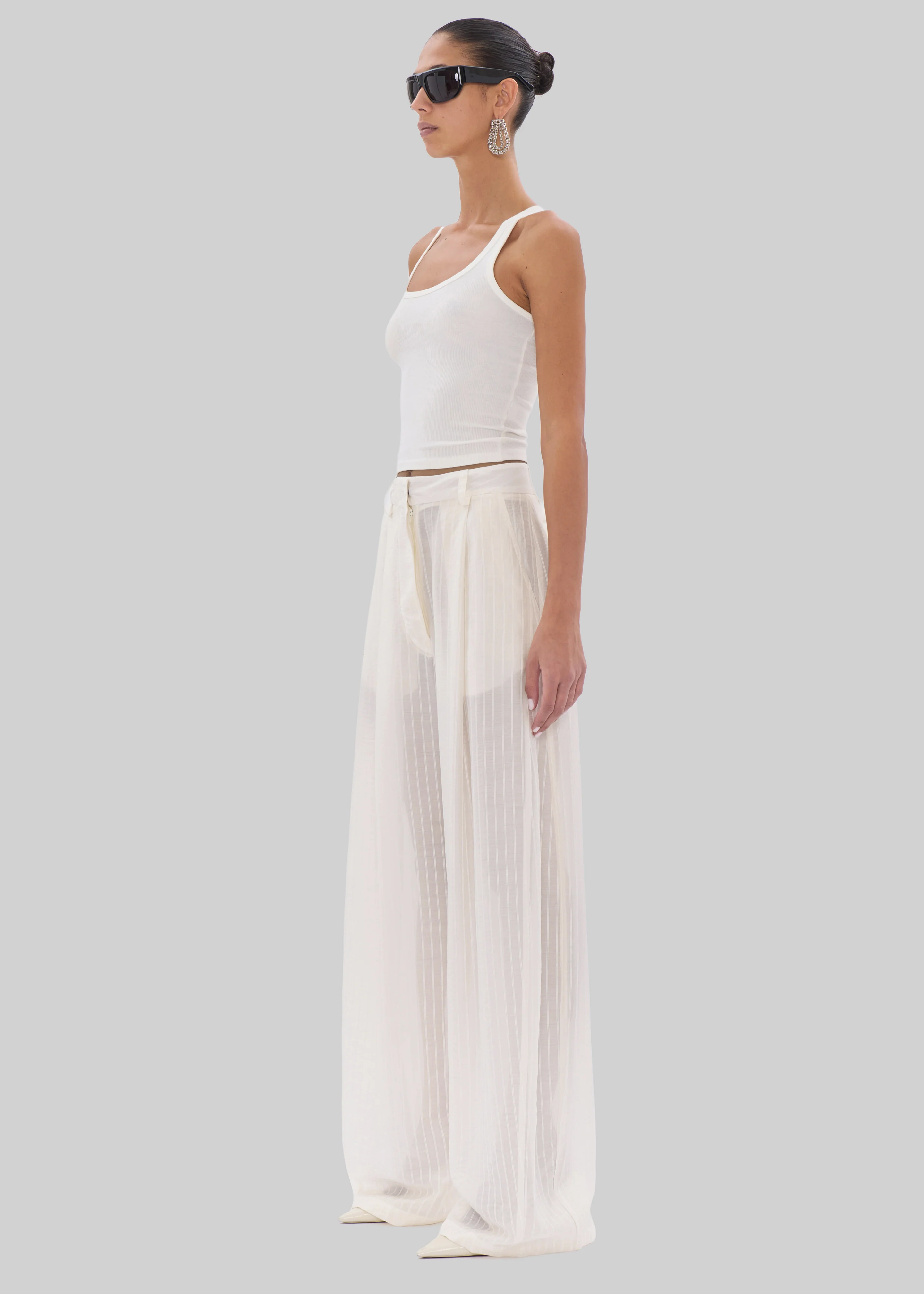TheLatest Billie Striped Muslin Trousers - White - Image 7