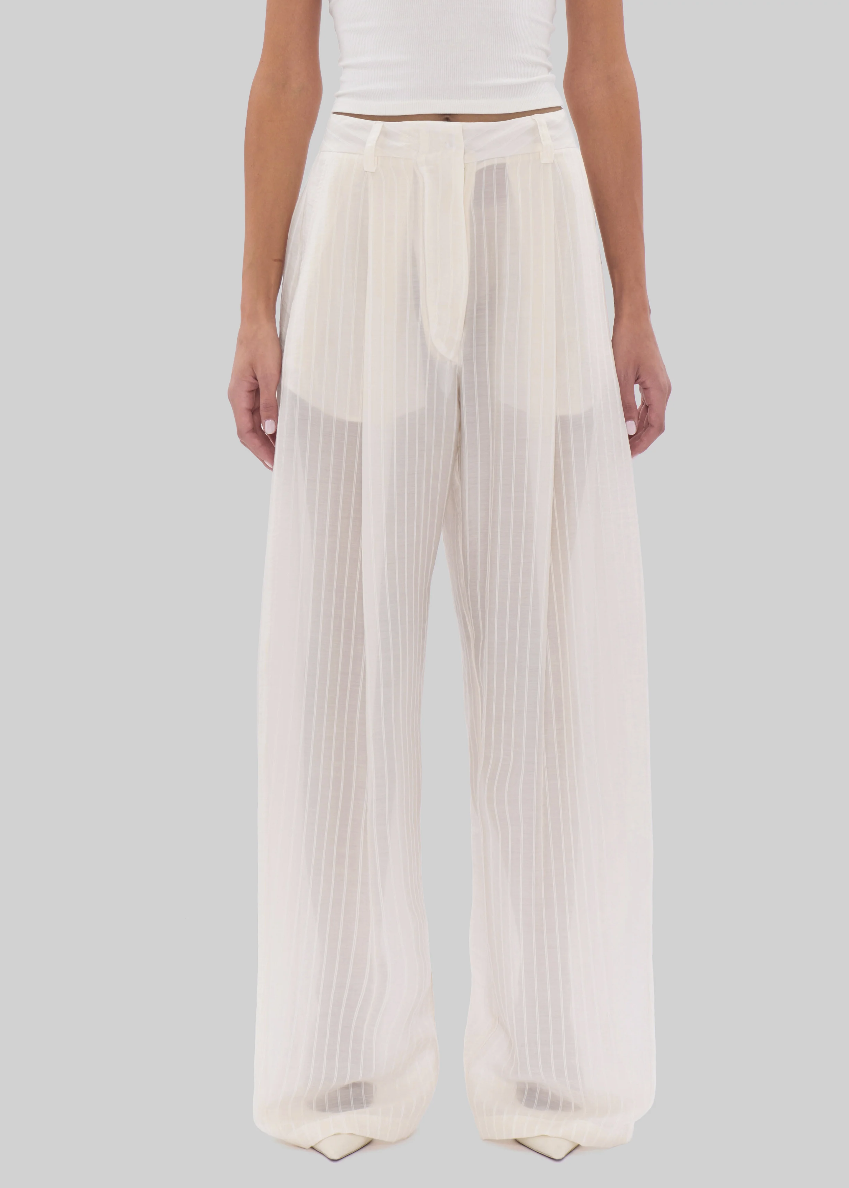 TheLatest Billie Striped Muslin Trousers - White - Image 8