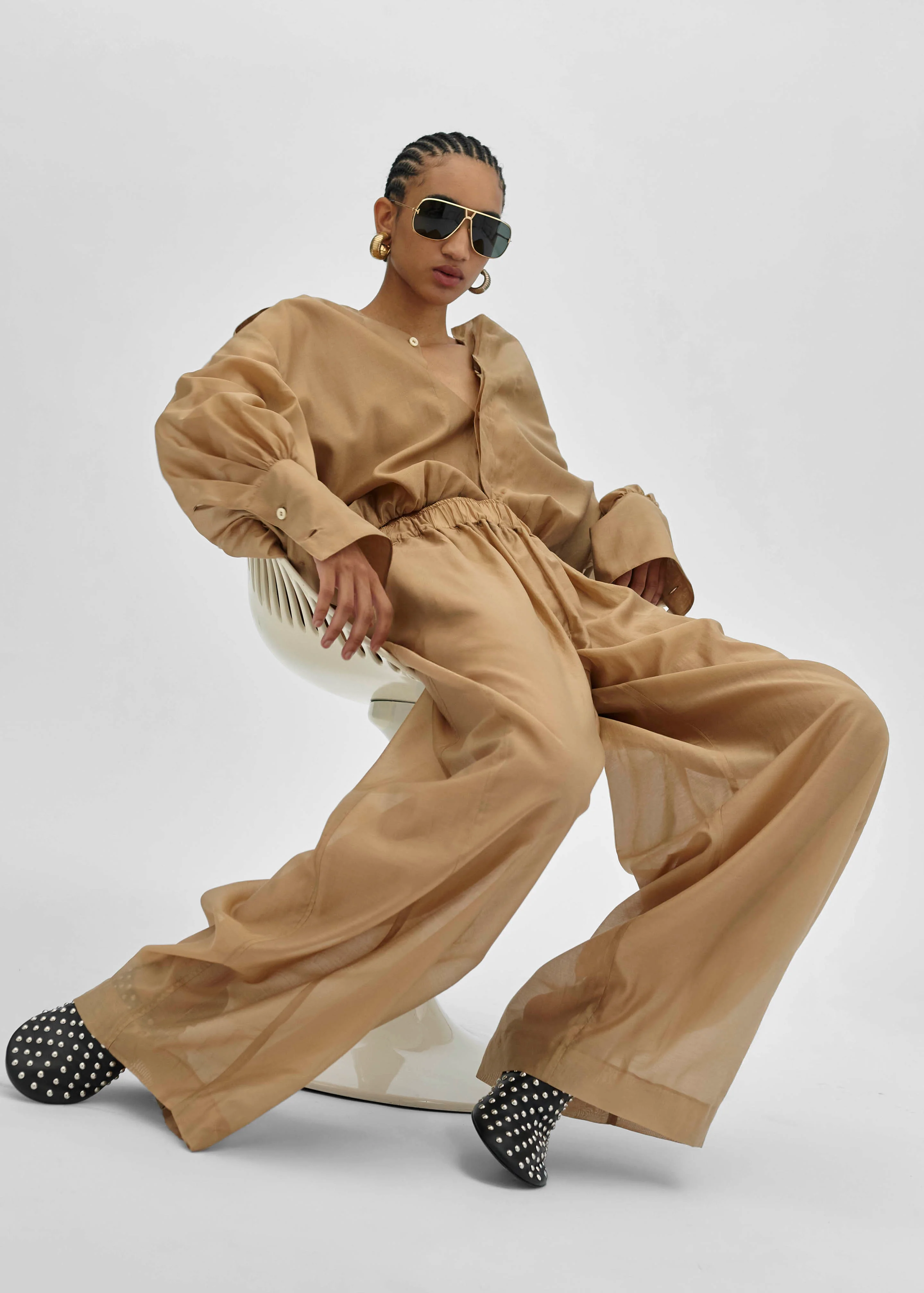 TheLatest Dora Light Muslin Trousers - Nude - Image 8