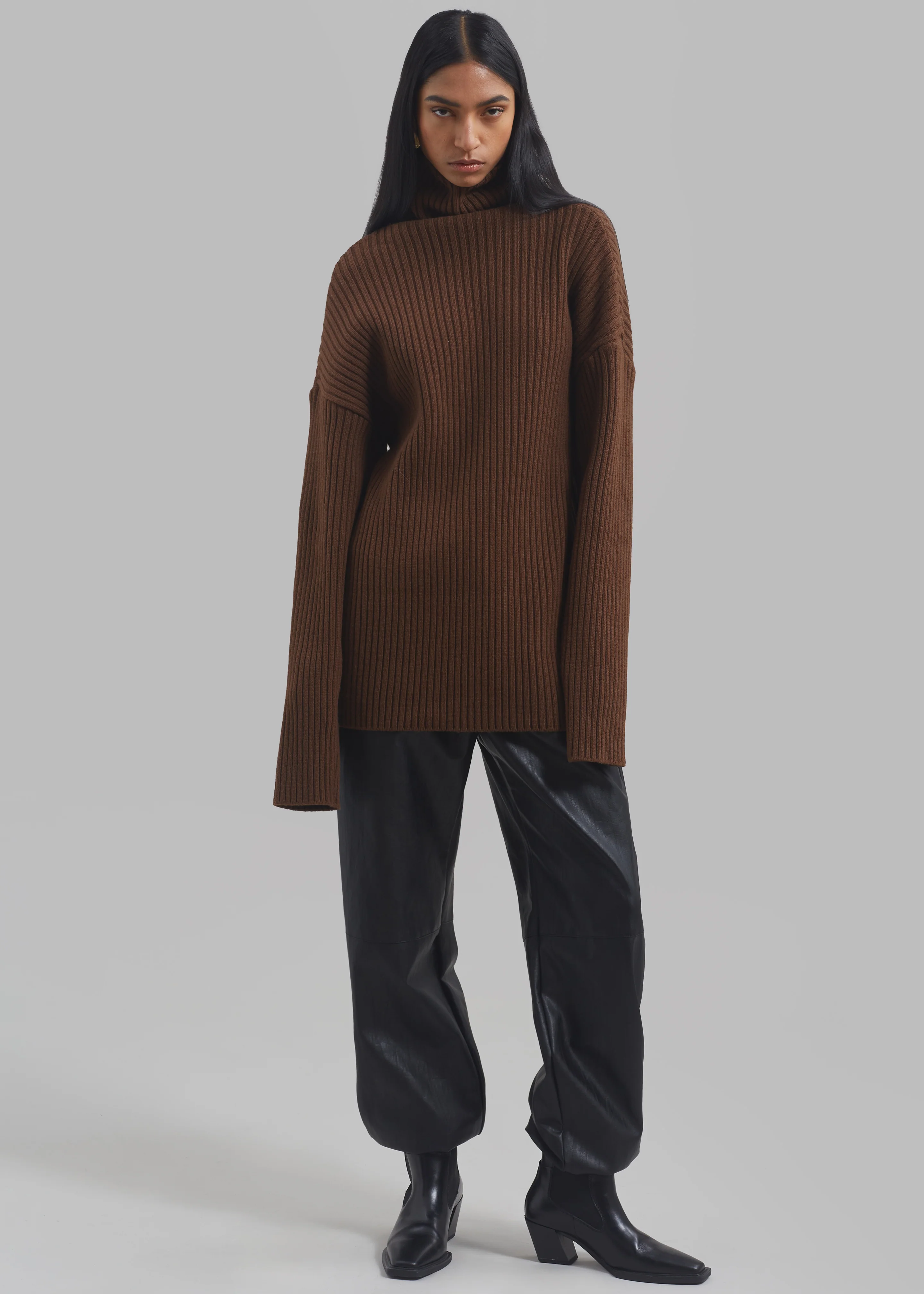 Thelma Ribbed Sweater Dress - Brown - Image 3