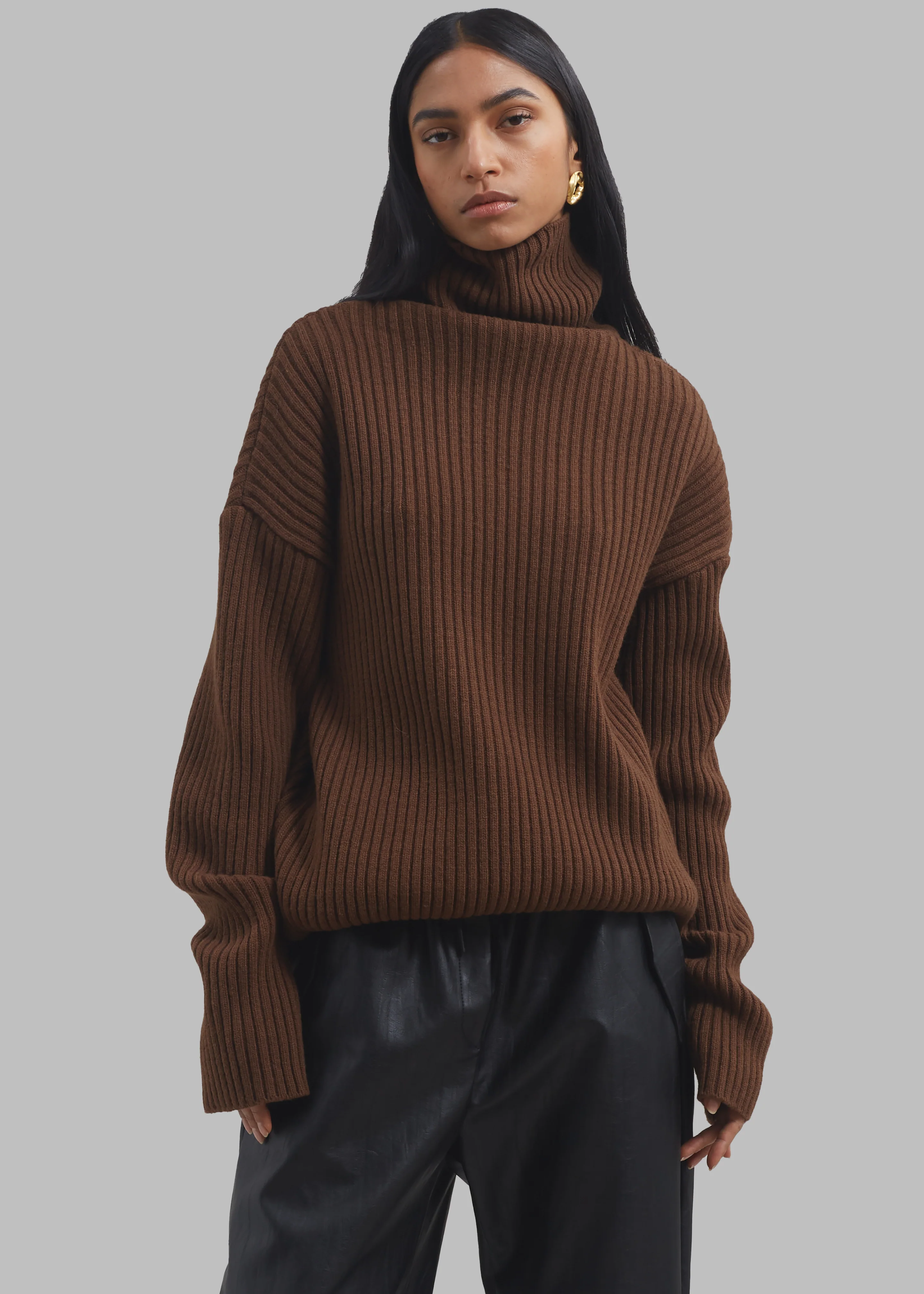 Thelma Ribbed Sweater Dress - Brown - Image 4