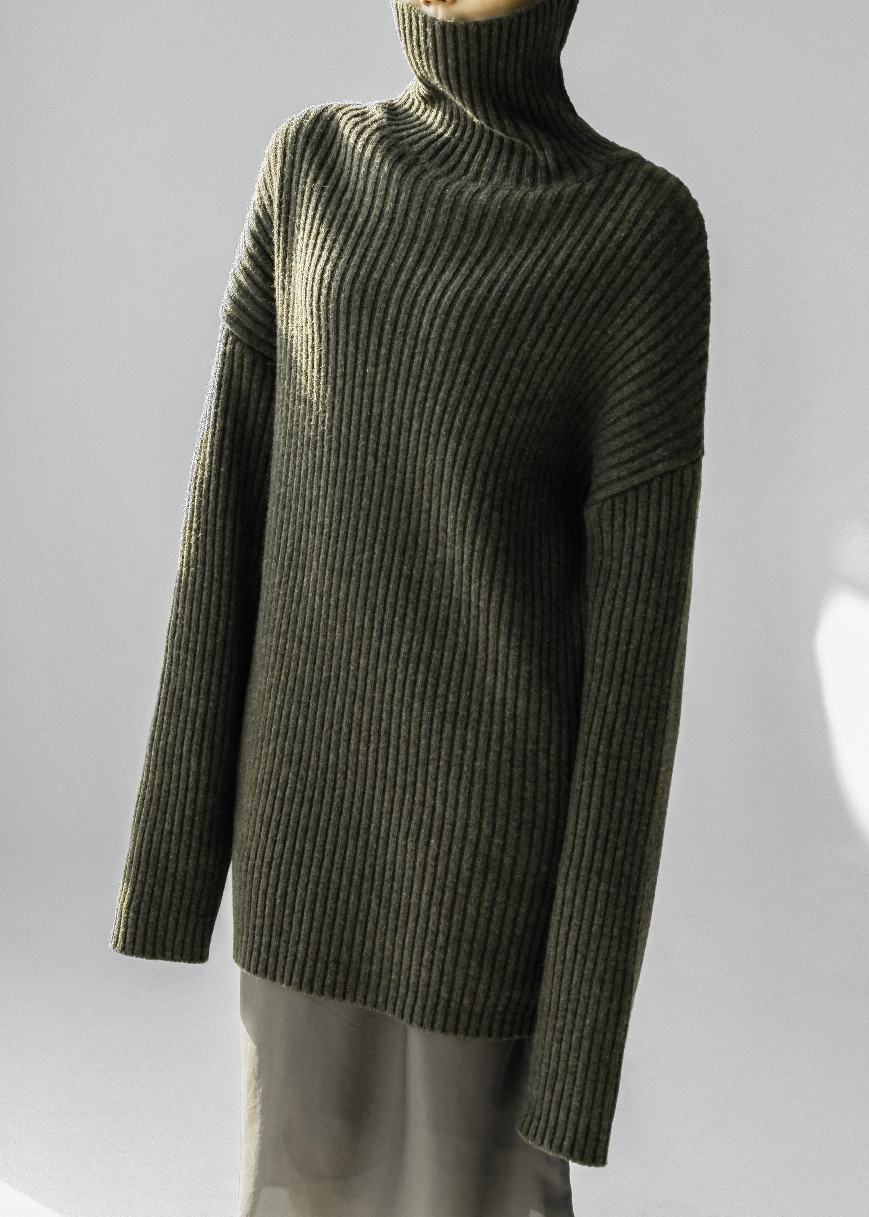 Thelma Ribbed Sweater Dress - Khaki - Image 3