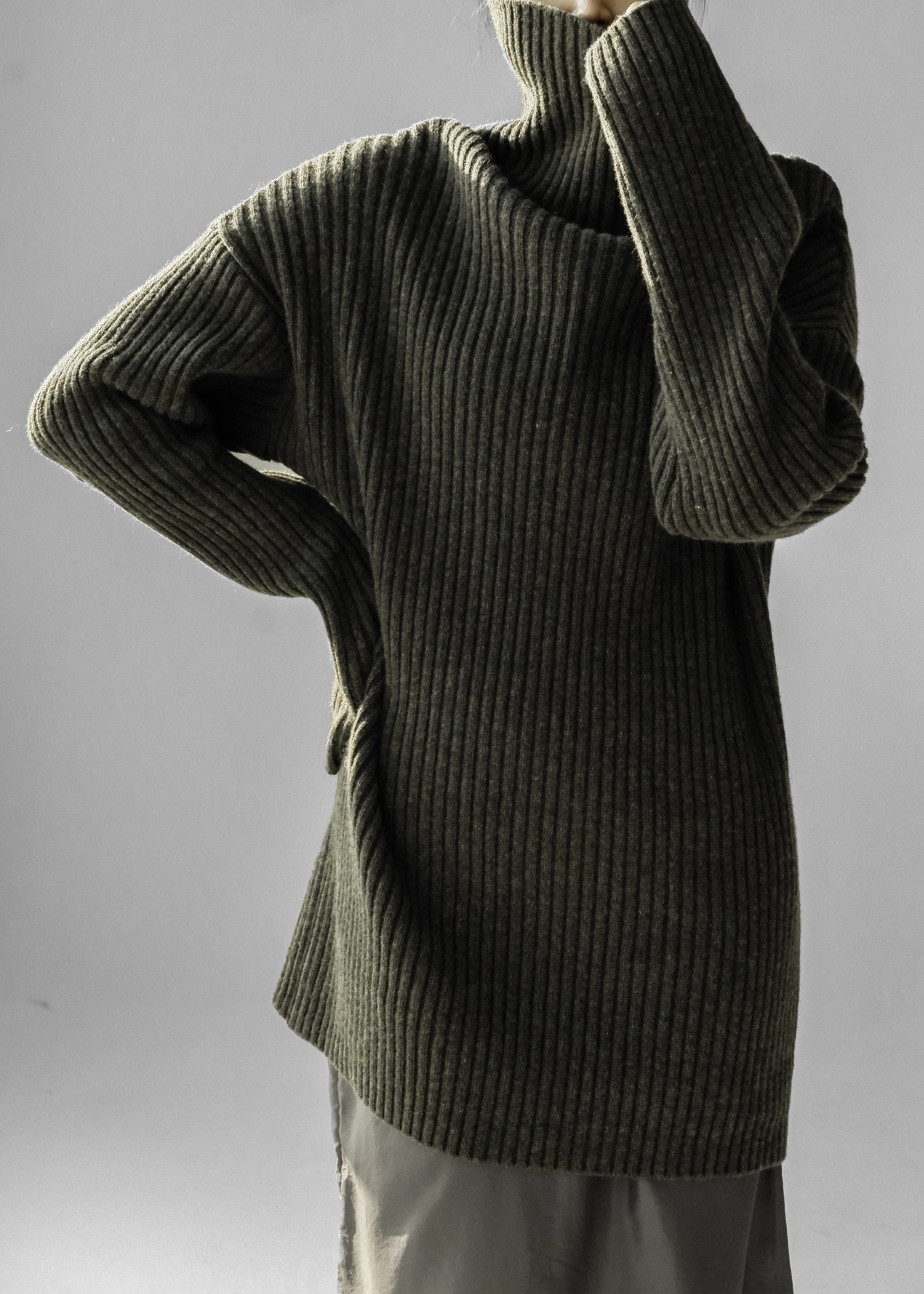 Thelma Ribbed Sweater Dress - Khaki - Image 7
