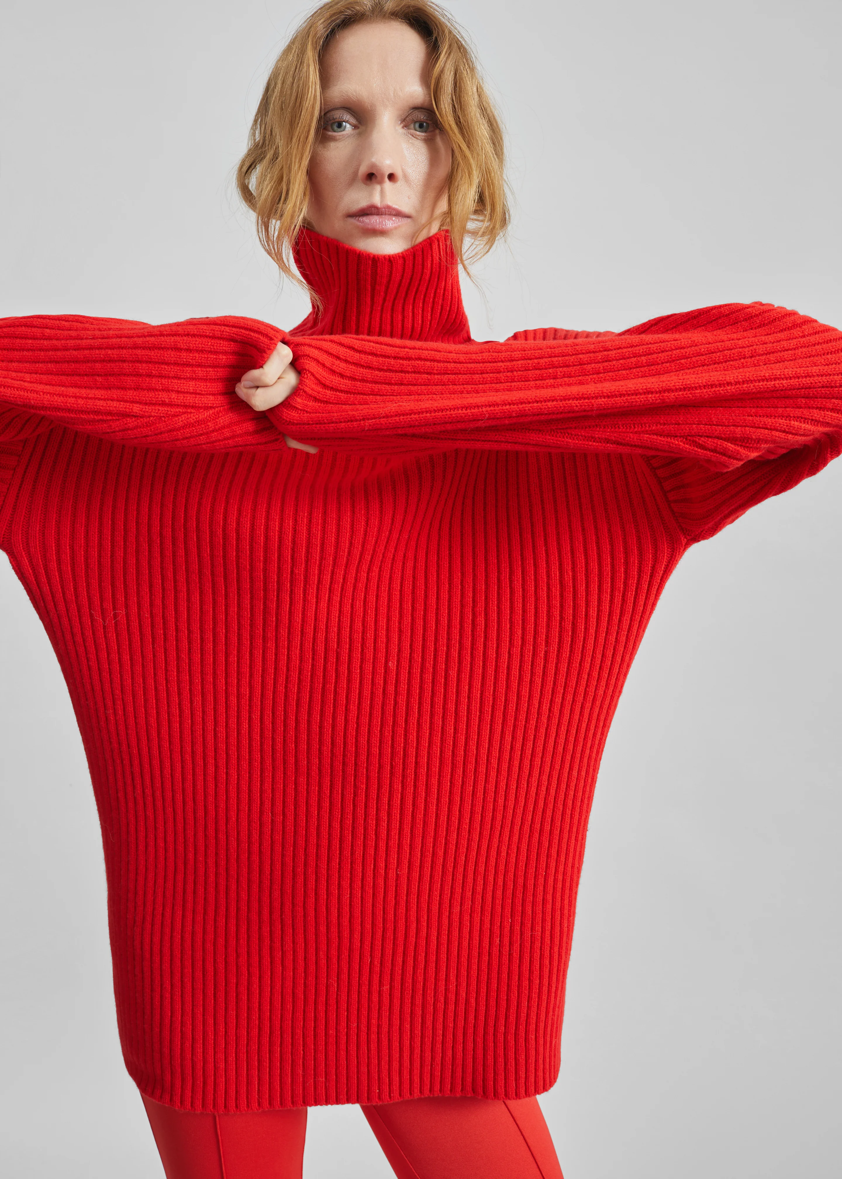 Thelma Ribbed Sweater Dress - Red - Image 3