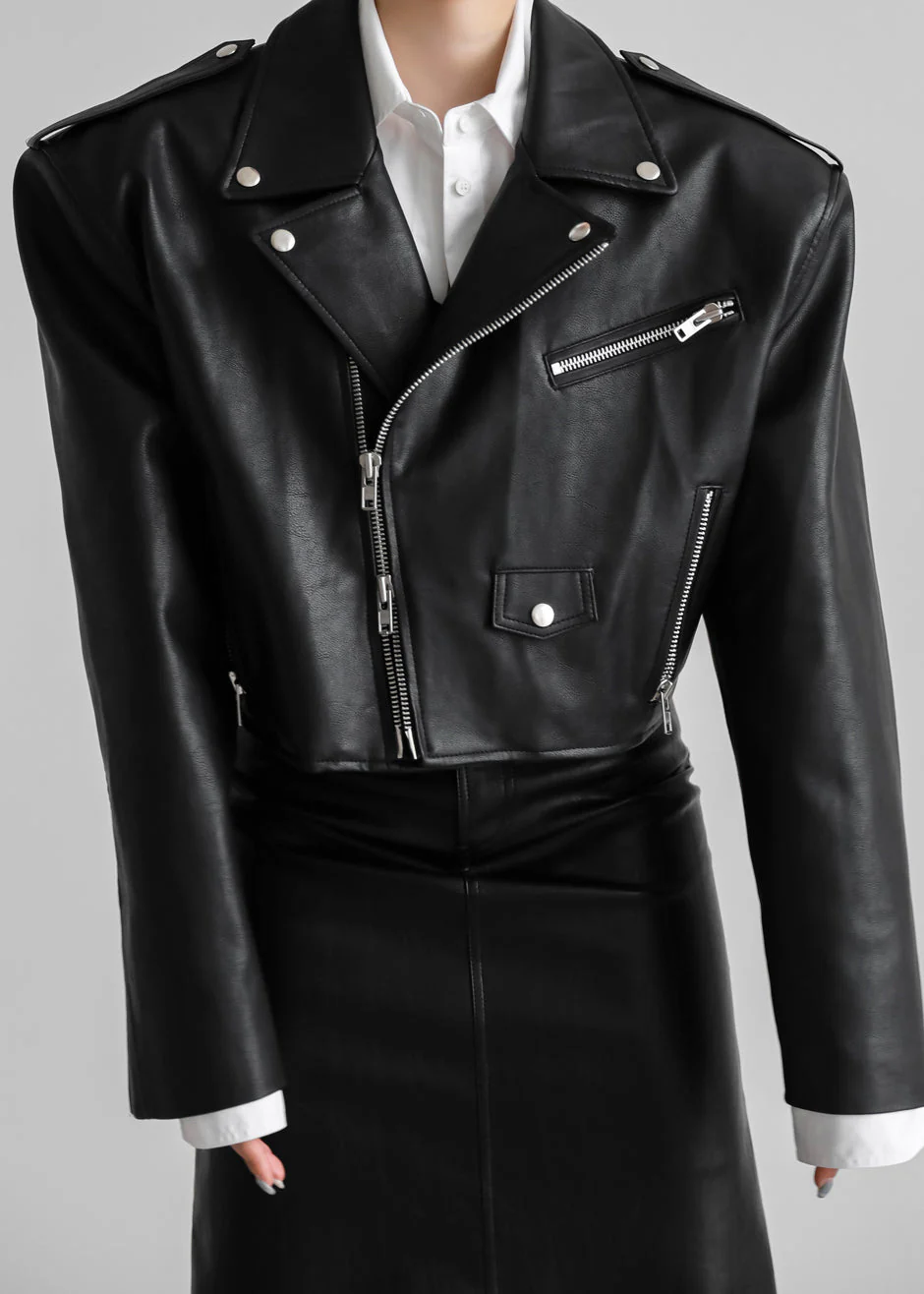 Tidus Cropped Biker Jacket - Black - Image 4