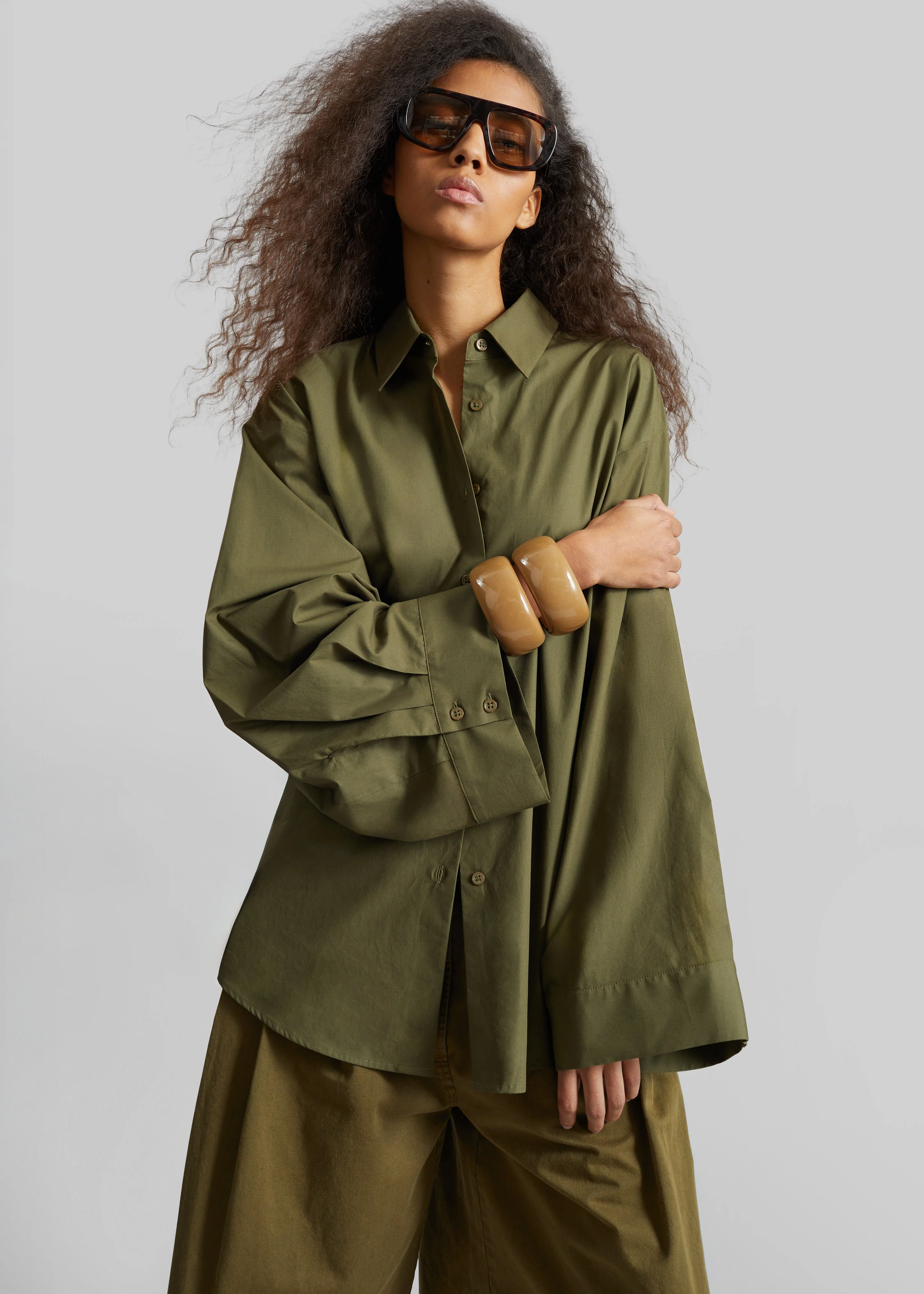 Tila Wide Sleeve Shirt - Olive - Image 2