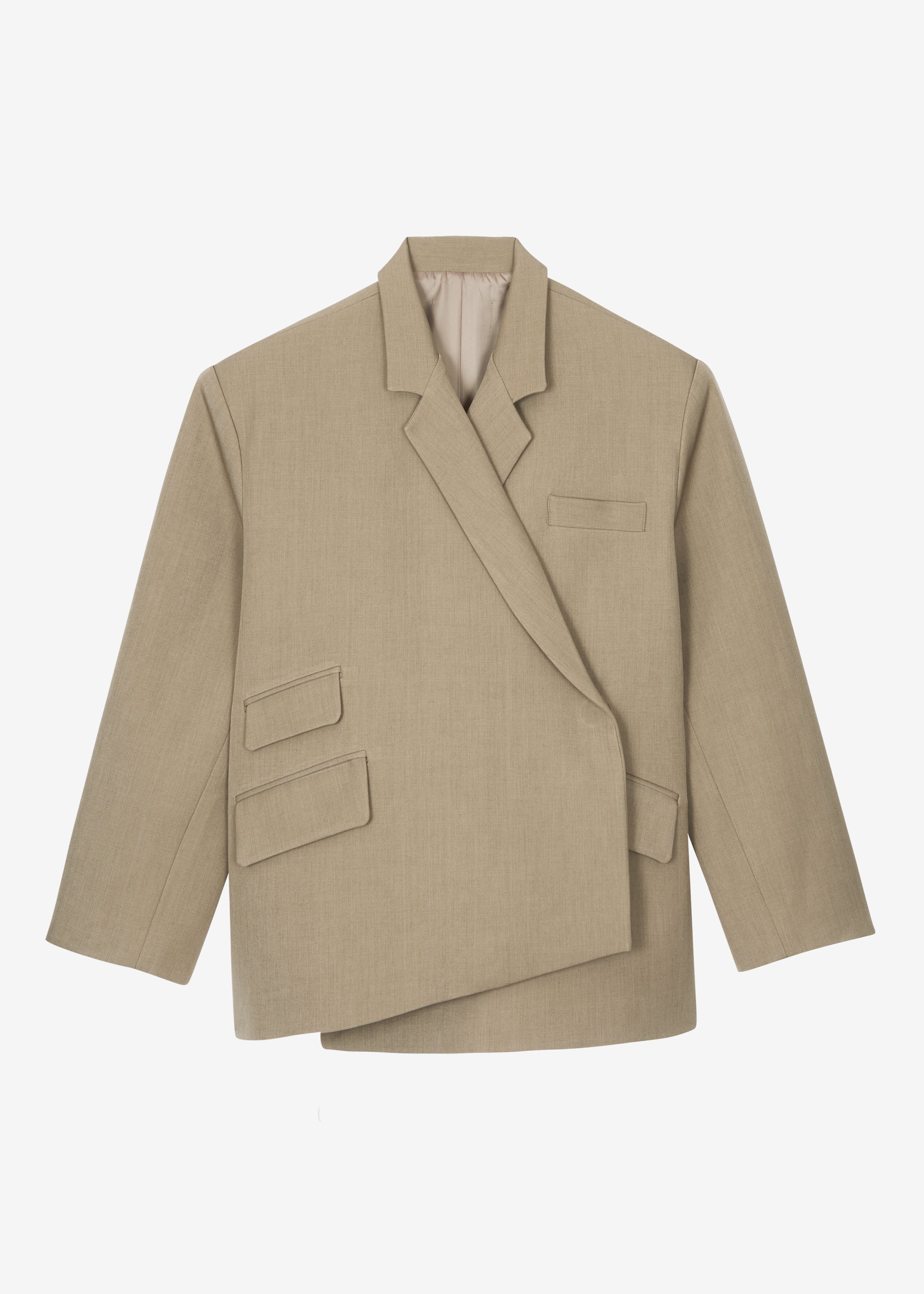 Tolmer Boxy Wrap Blazer - Taupe Melange - Image 12