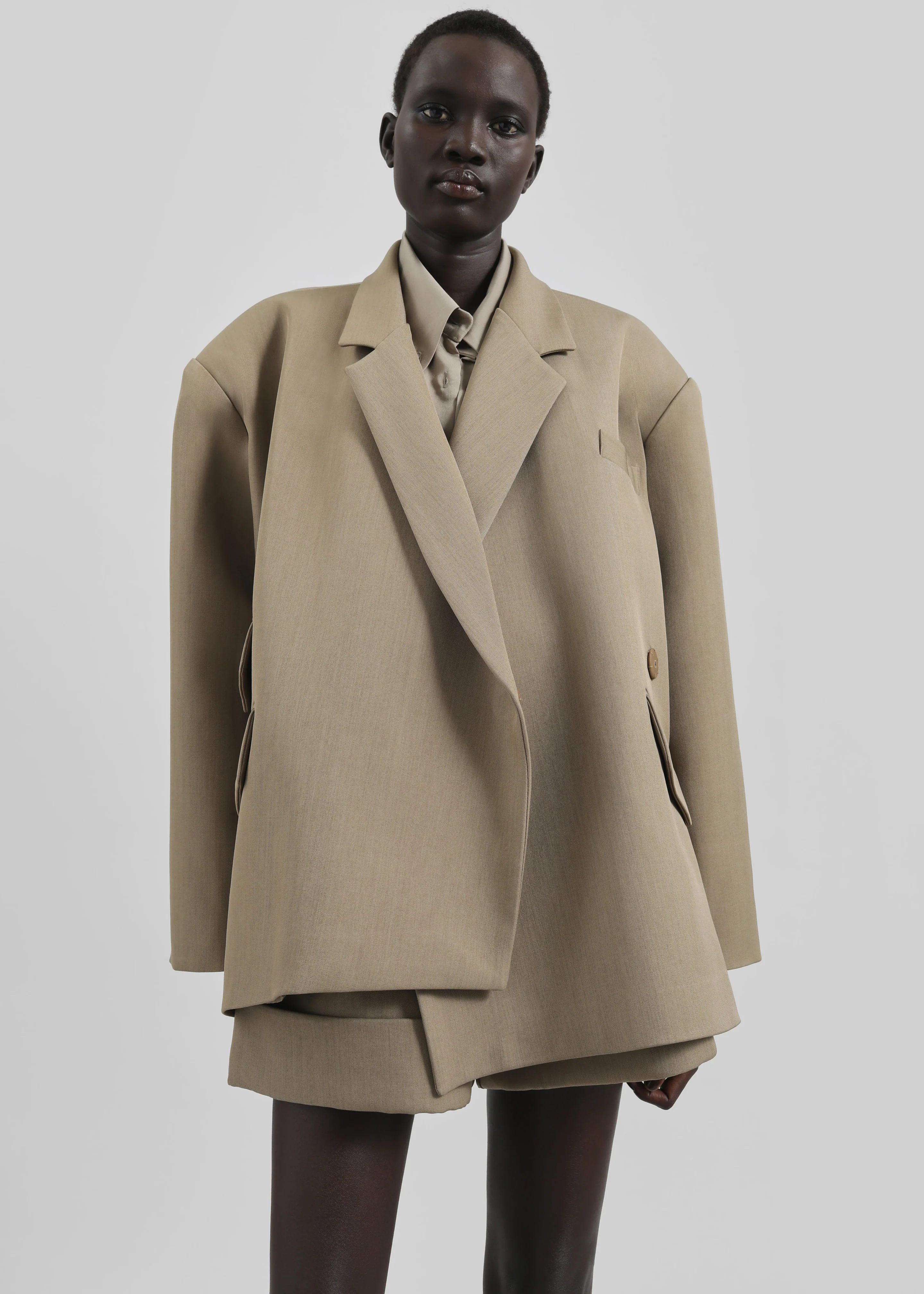 Tolmer Boxy Wrap Blazer - Taupe Melange - Image 7