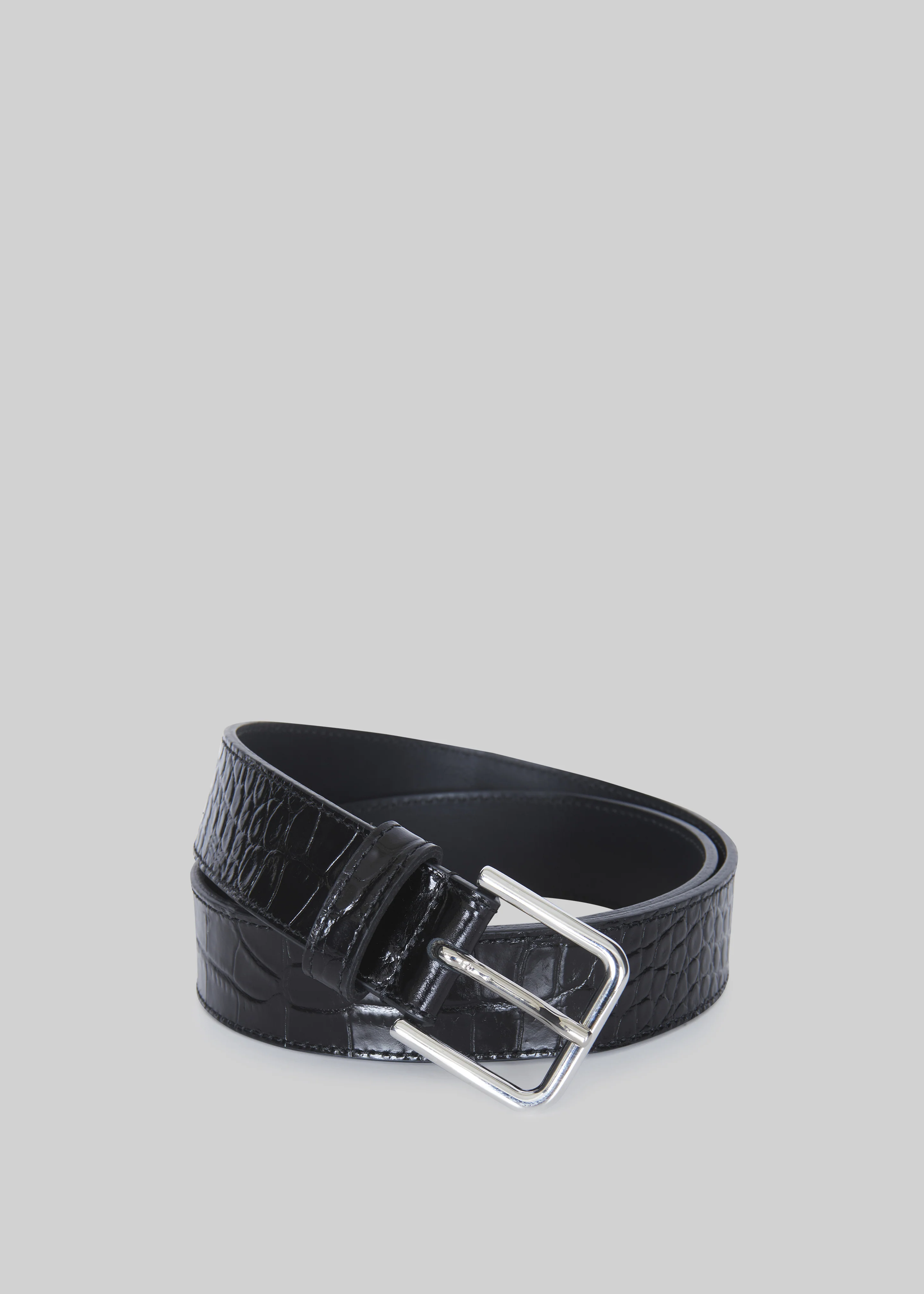 Toni Croc Patent Leather Belt - Black/Silver - Image 2