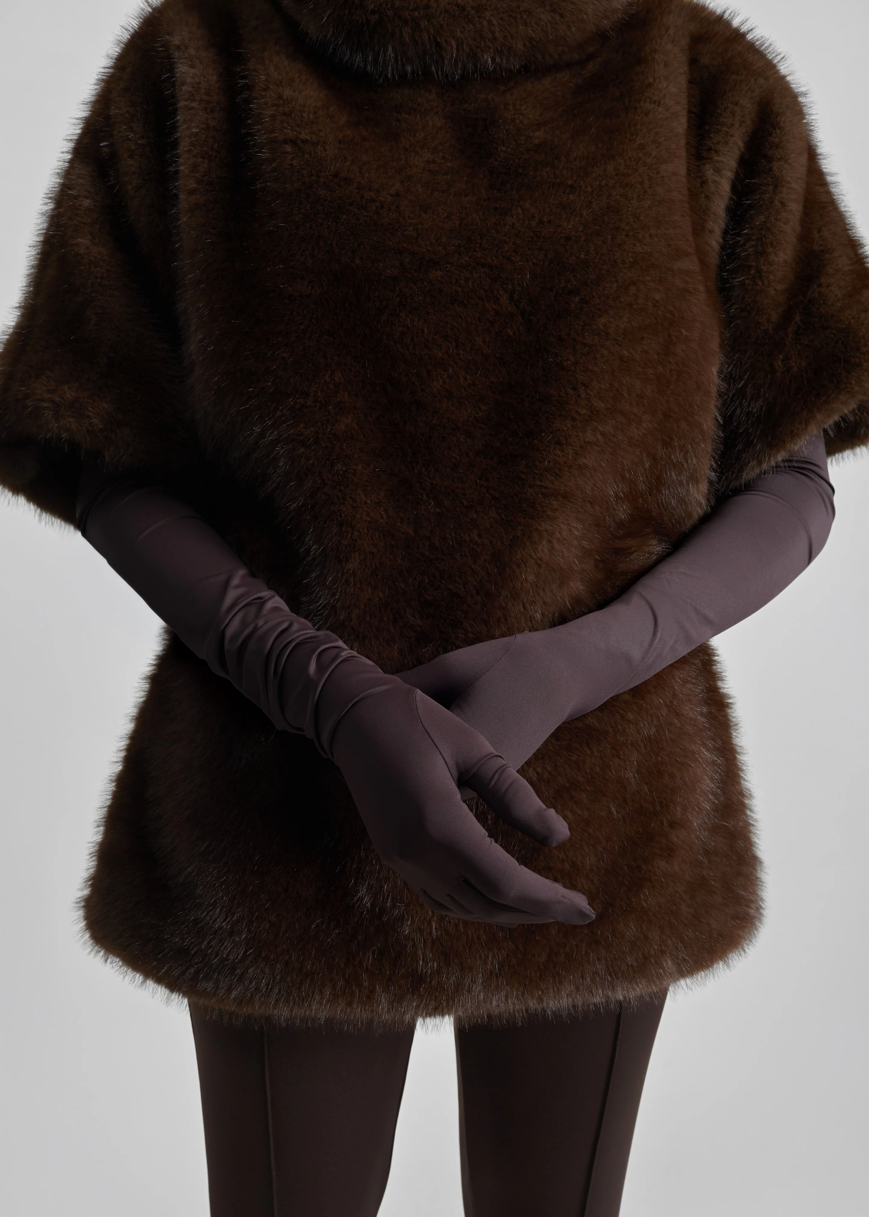 Trento Faux Fur Mock Neck Top - Dark Brown - Image 2