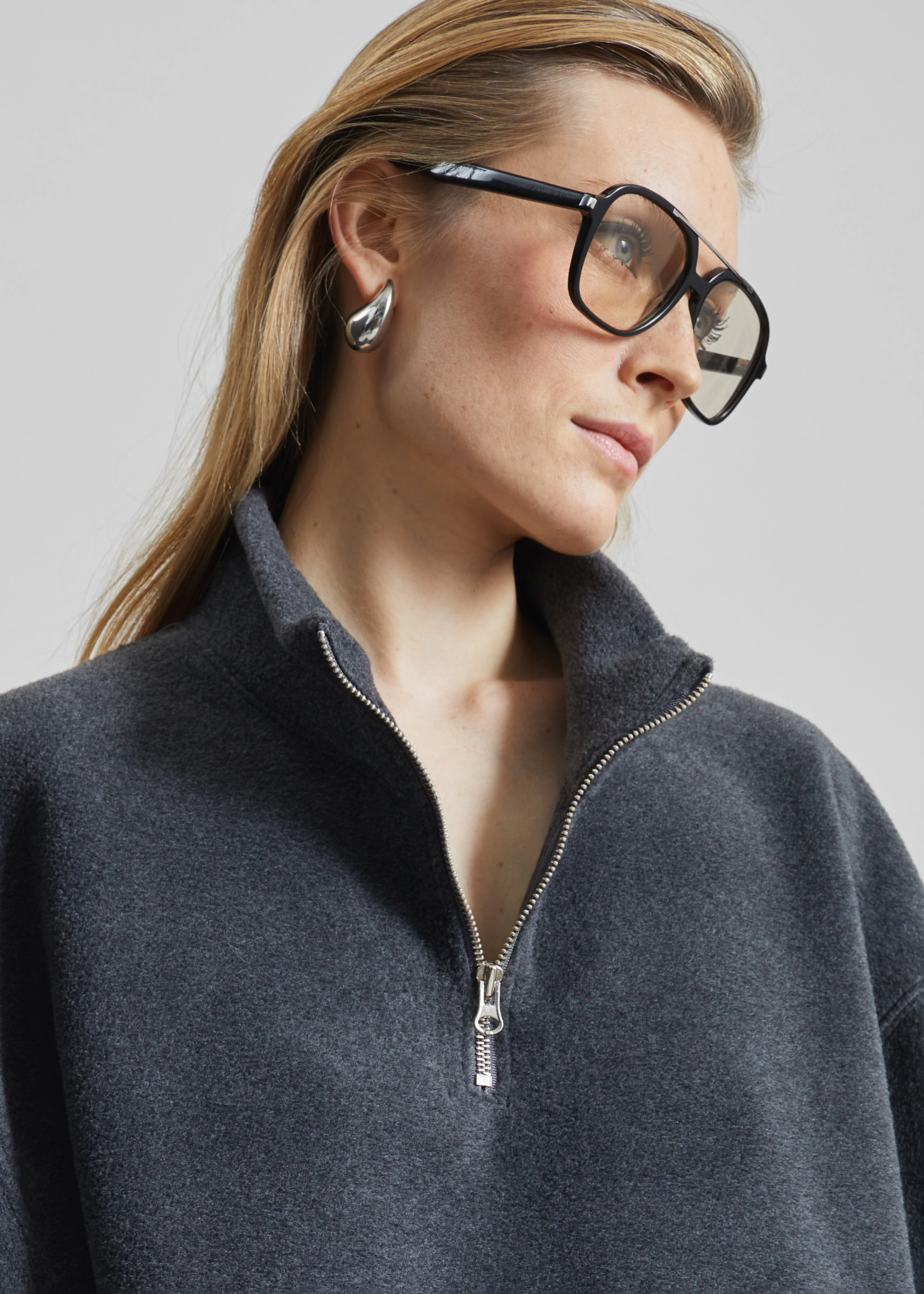 Treveray Fleece Half-Zip Sweatshirt - Dark Grey - Image 2
