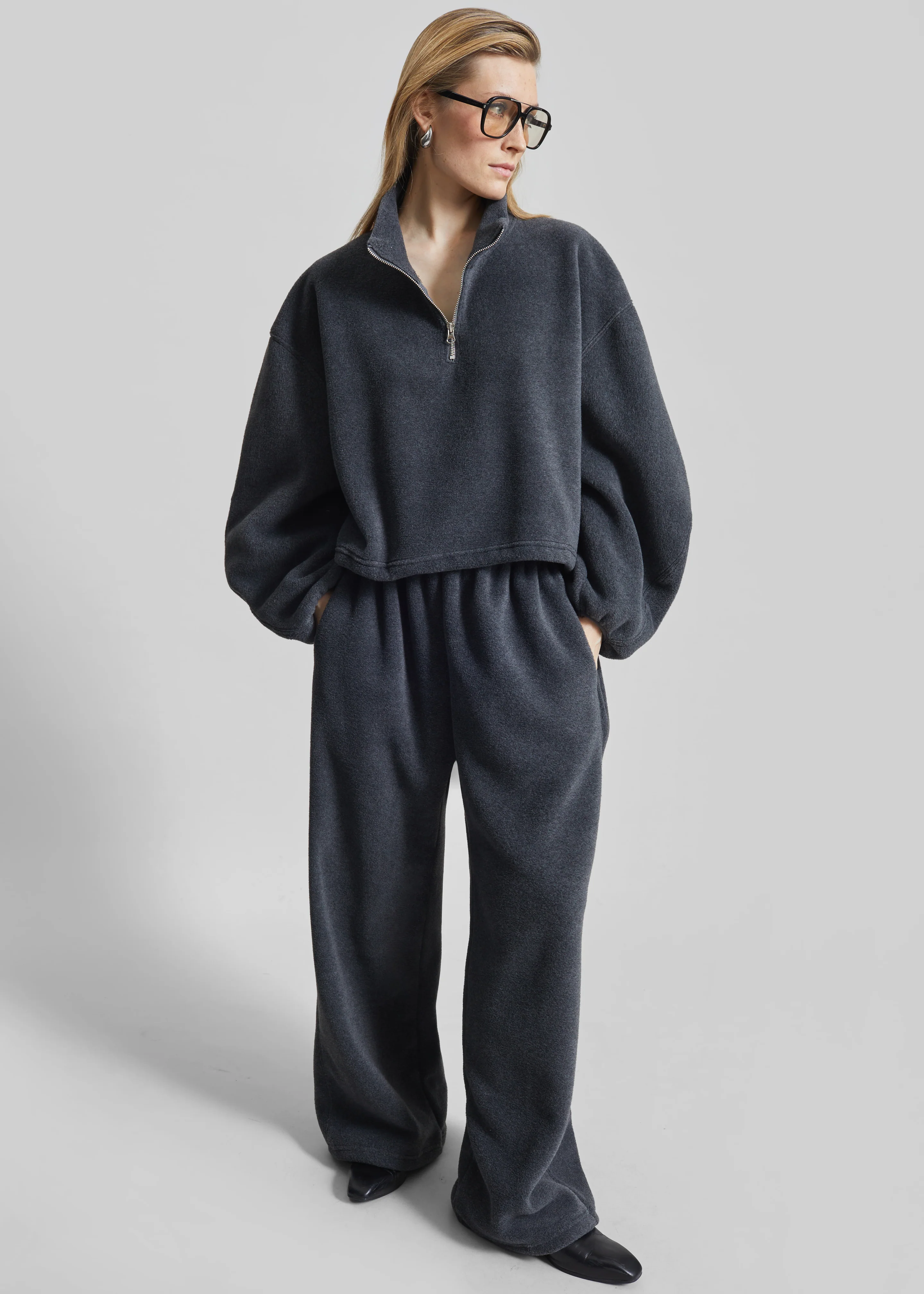 Treveray Fleece Half-Zip Sweatshirt - Dark Grey - Image 3