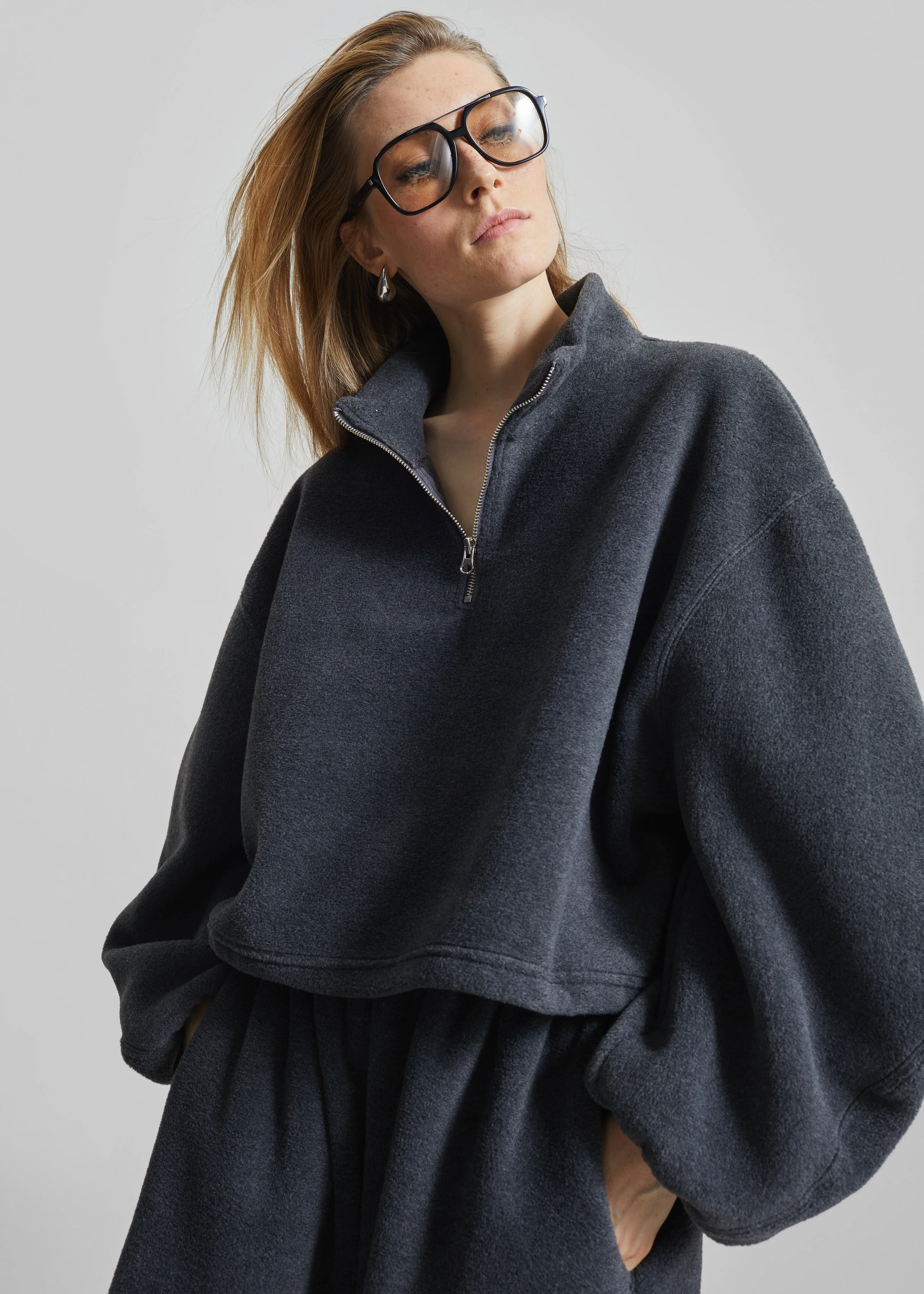 Treveray Fleece Half-Zip Sweatshirt - Dark Grey - Image 4