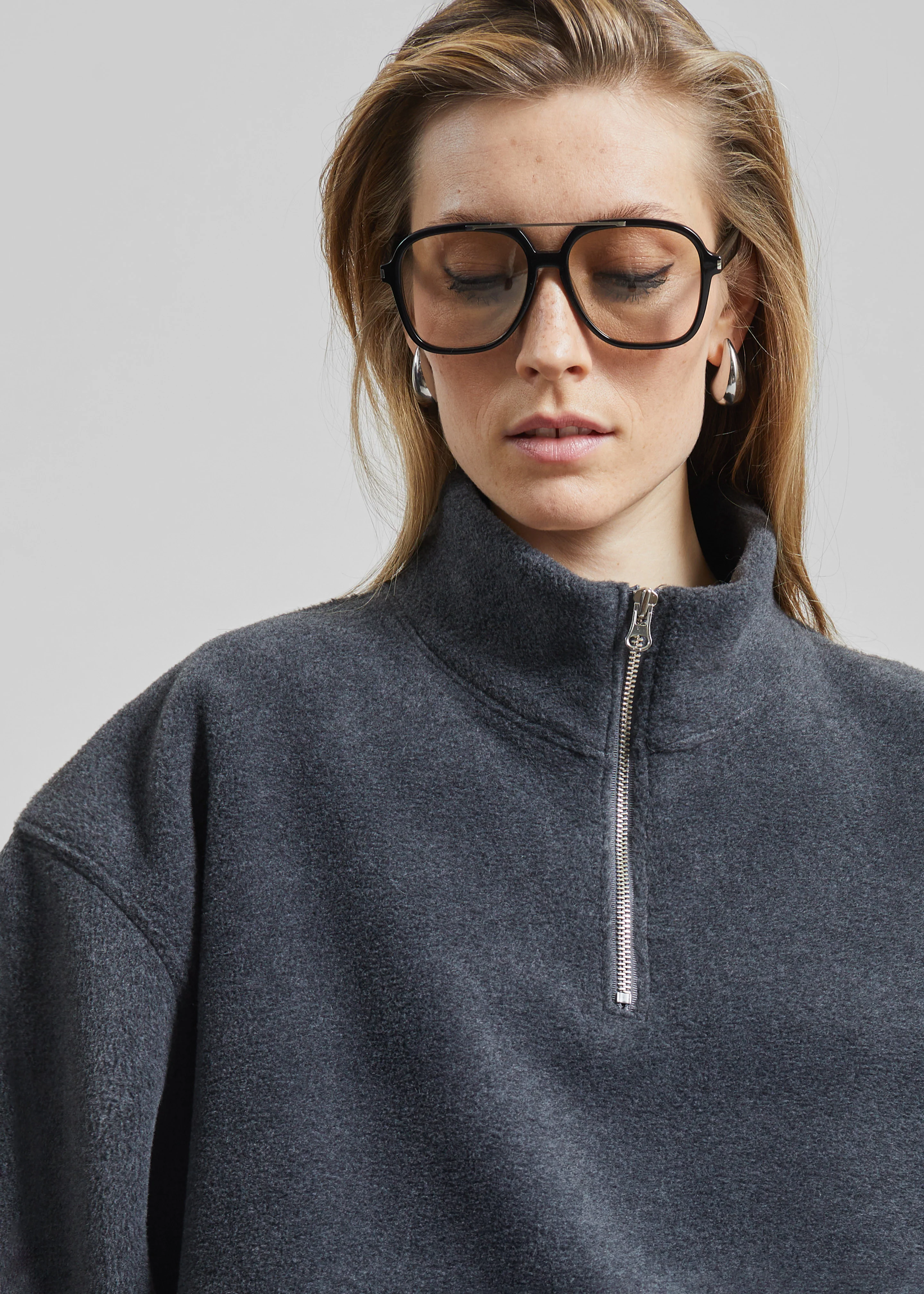 Treveray Fleece Half-Zip Sweatshirt - Dark Grey - Image 6