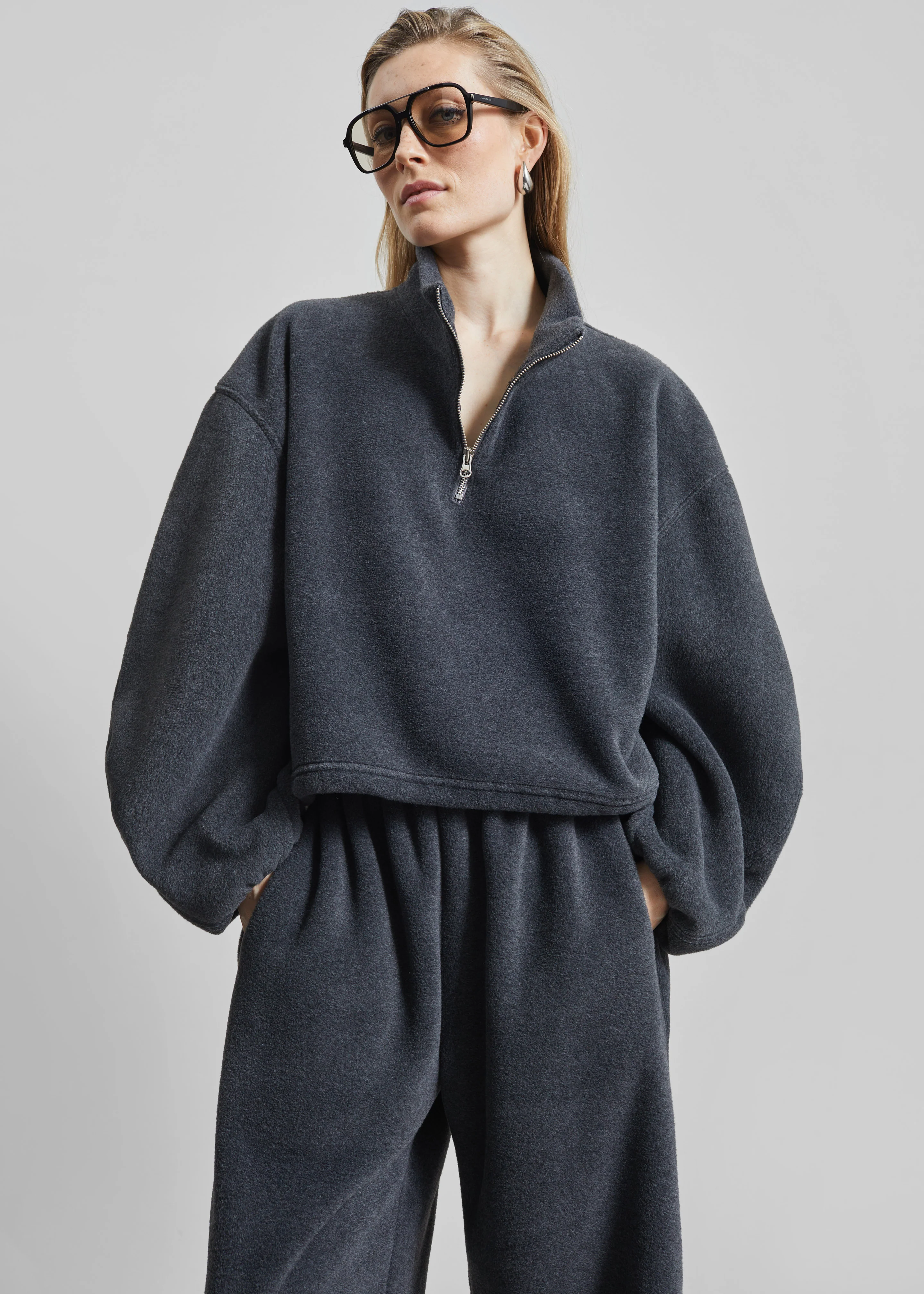 Treveray Fleece Half-Zip Sweatshirt - Dark Grey - Image 8