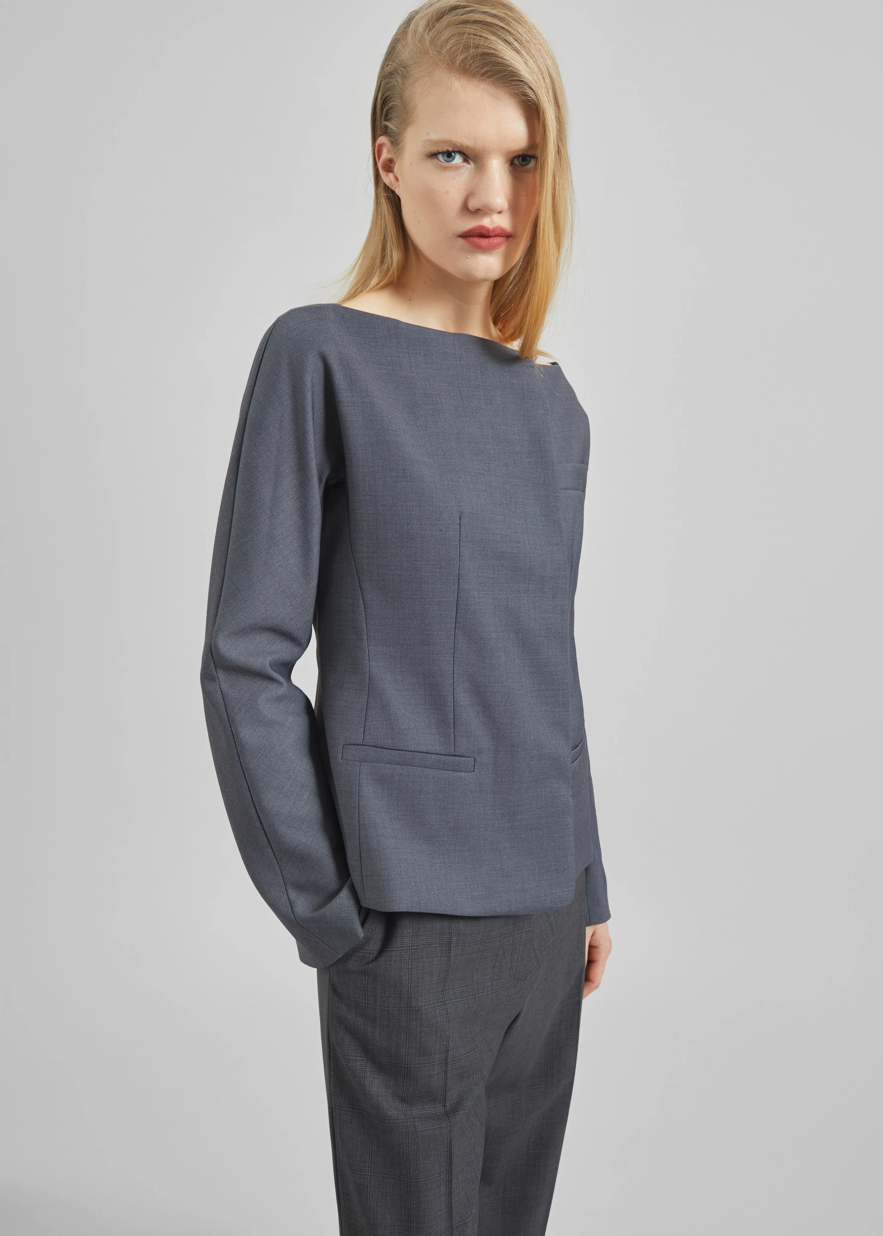 Troense Boatneck Tailored Blazer - Grey - Image 2