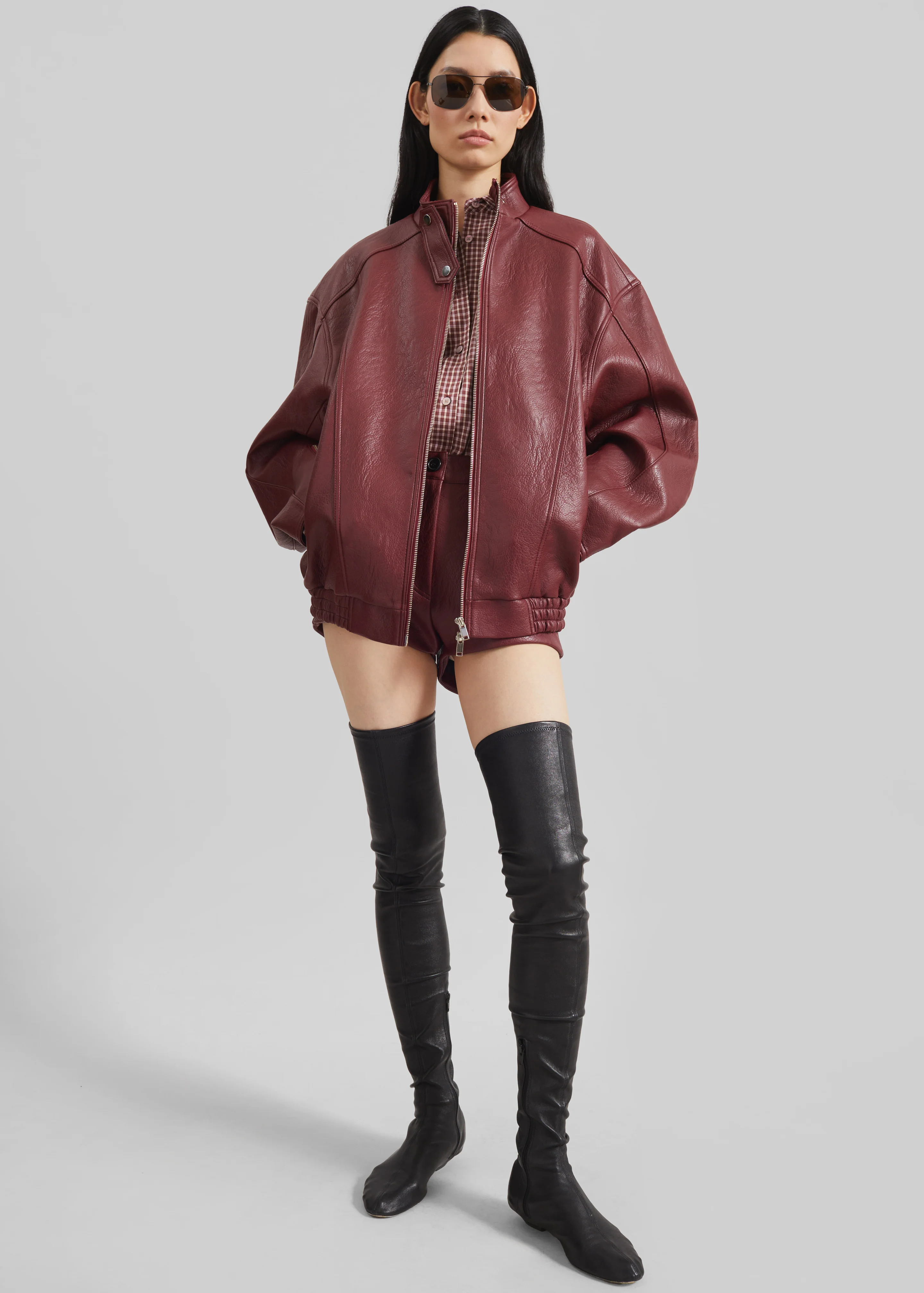 Troye Faux Leather Bomber Jacket - Burgundy - Image 3