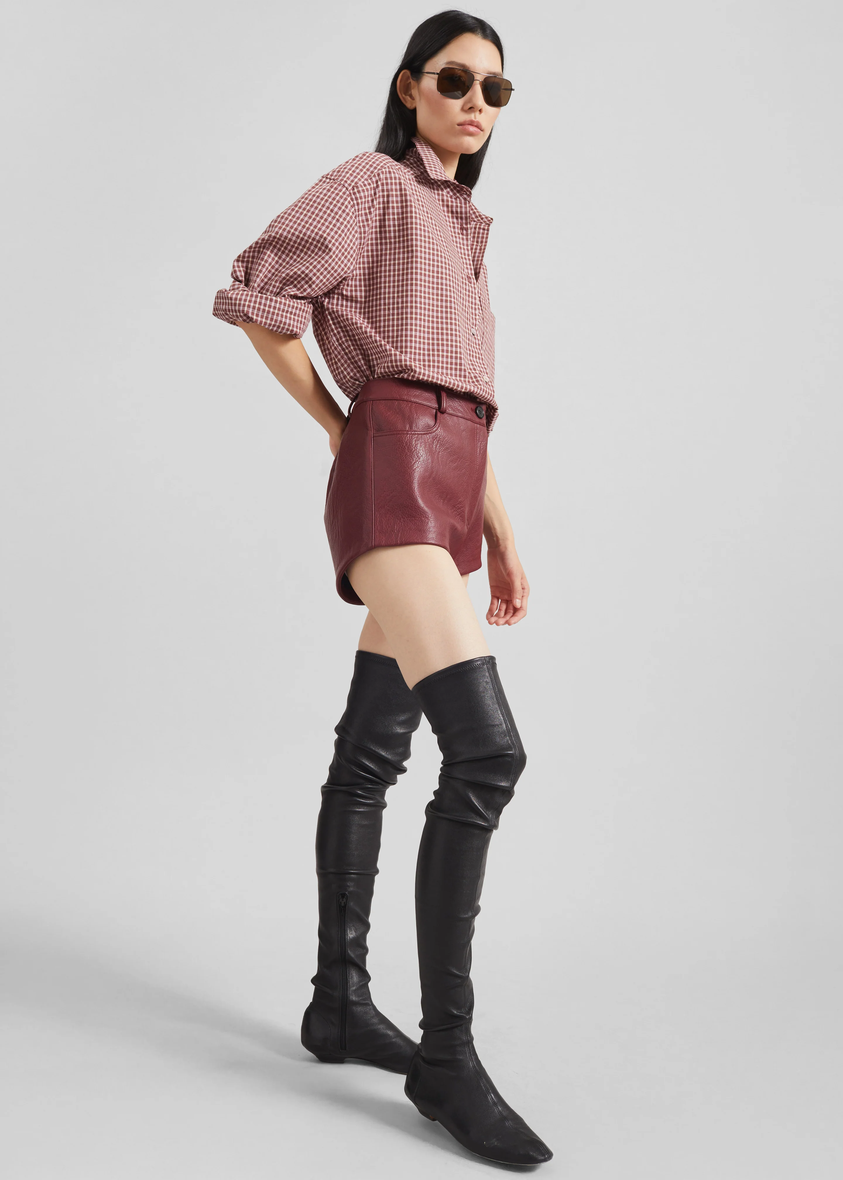 Troye Faux Leather Hot Pants - Burgundy - Image 5