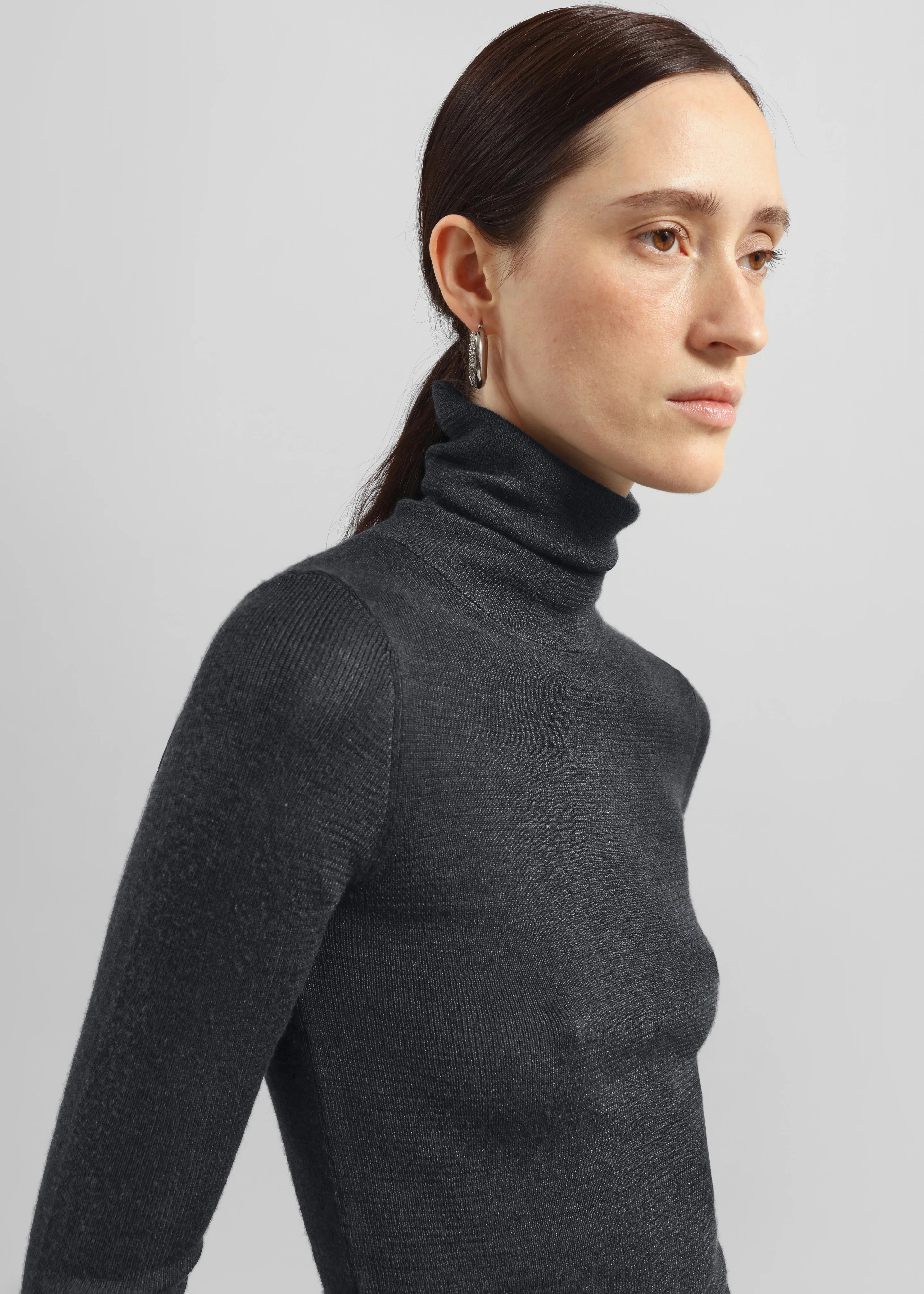 Utica Thin Turtleneck Sweater - Dark Grey Melange - Image 2
