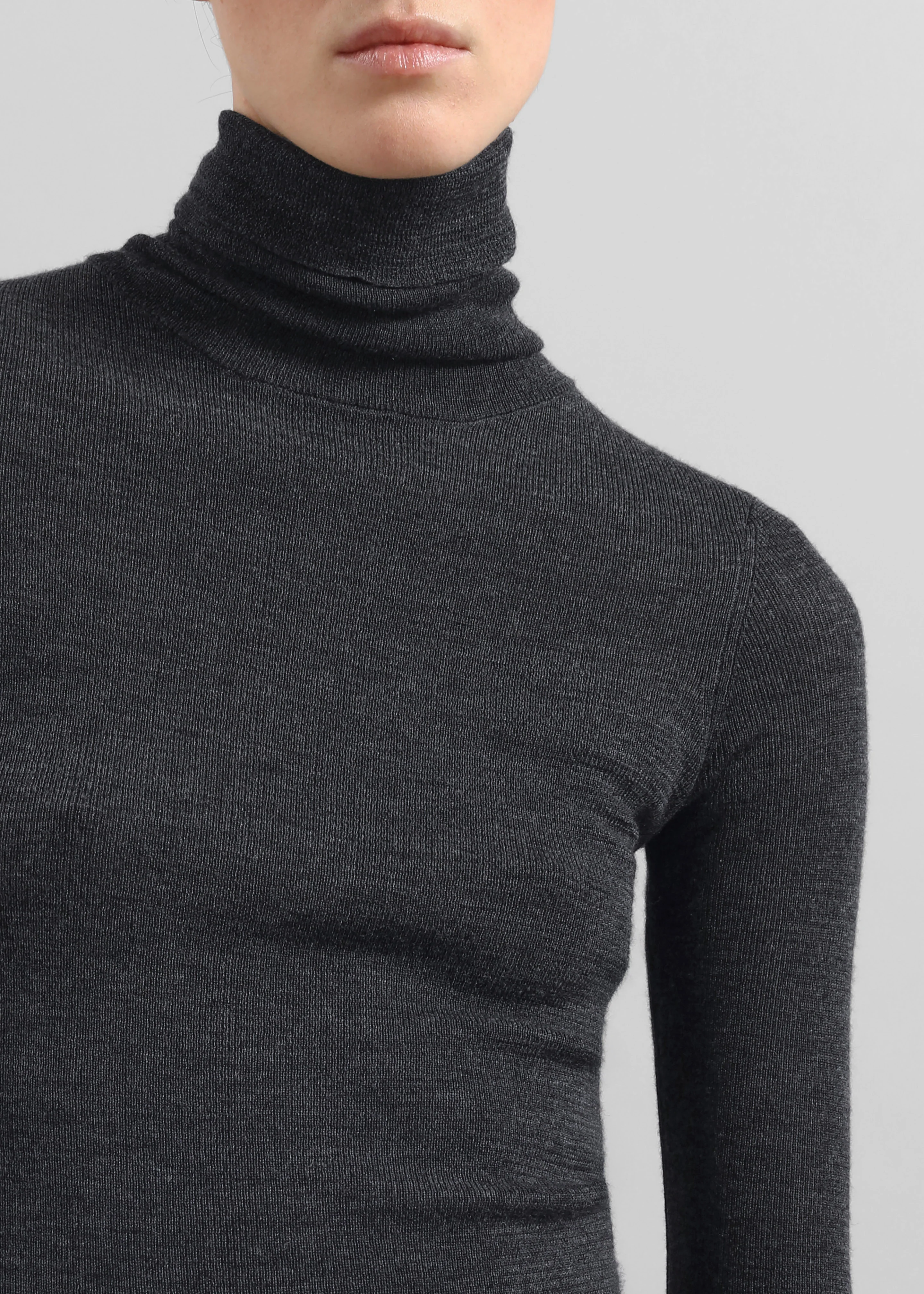Utica Thin Turtleneck Sweater - Dark Grey Melange - Image 4