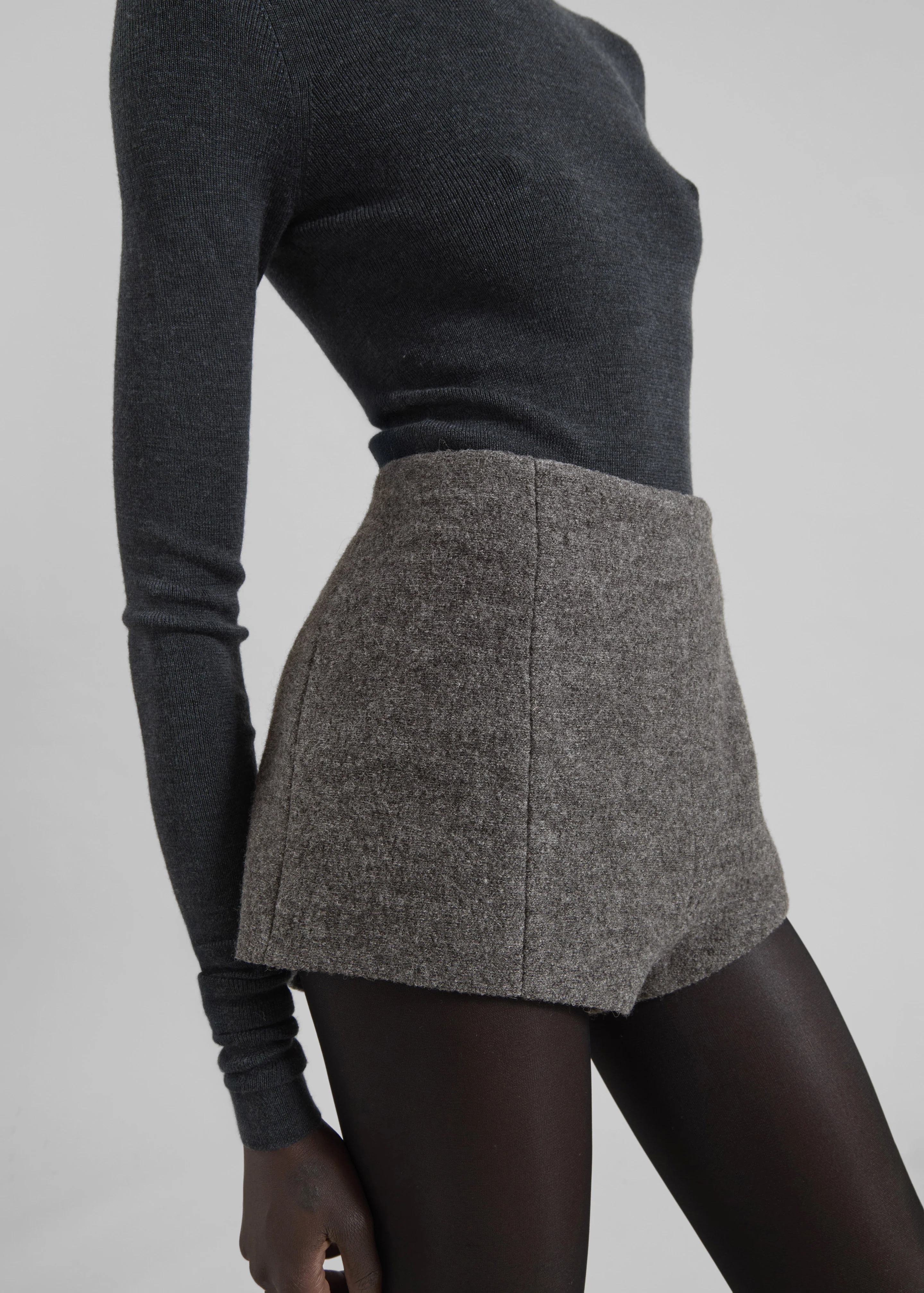Vail Brushed Wool Hot Pants - Grey Melange - Image 3