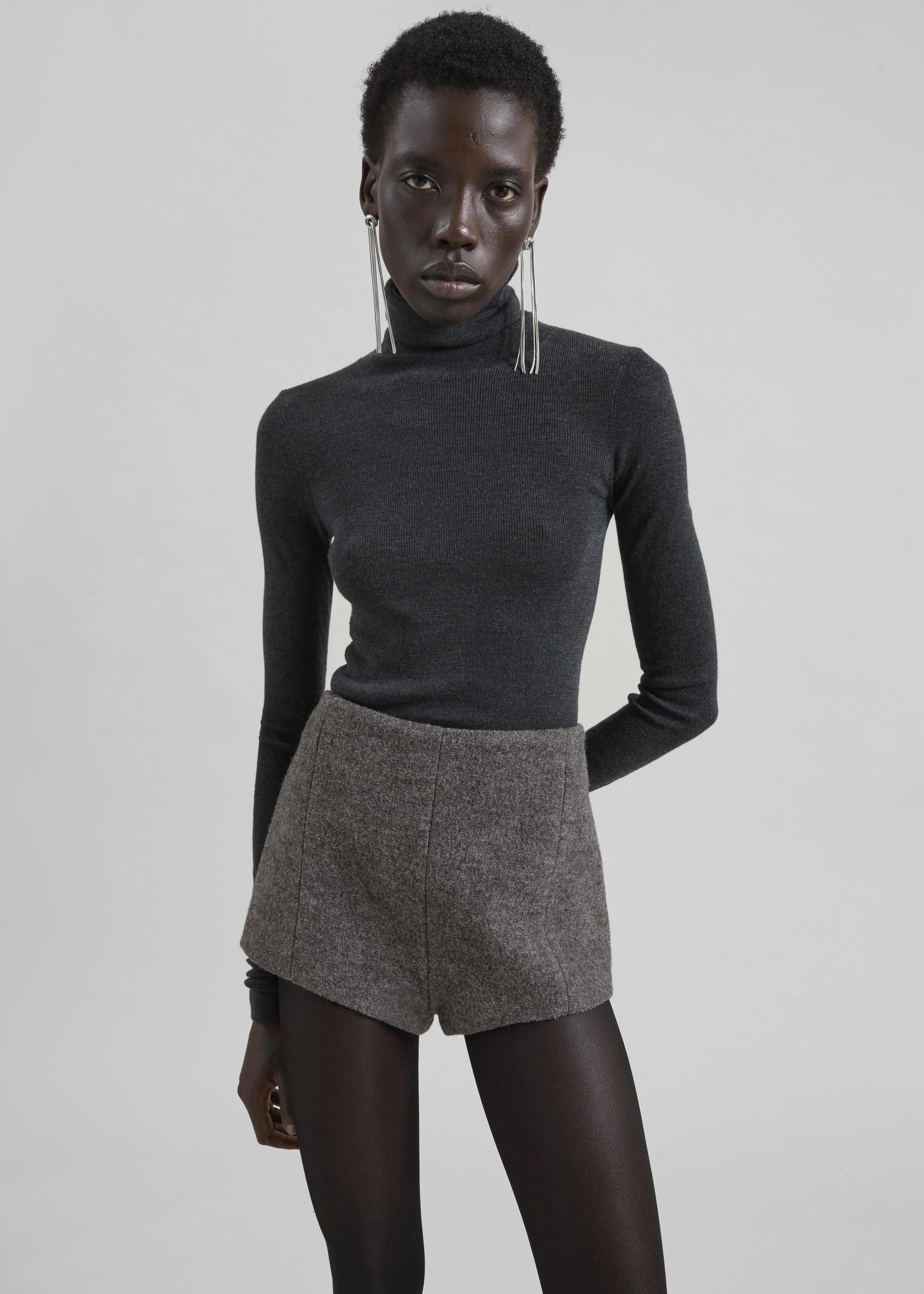 Vail Brushed Wool Hot Pants - Grey Melange - Image 4