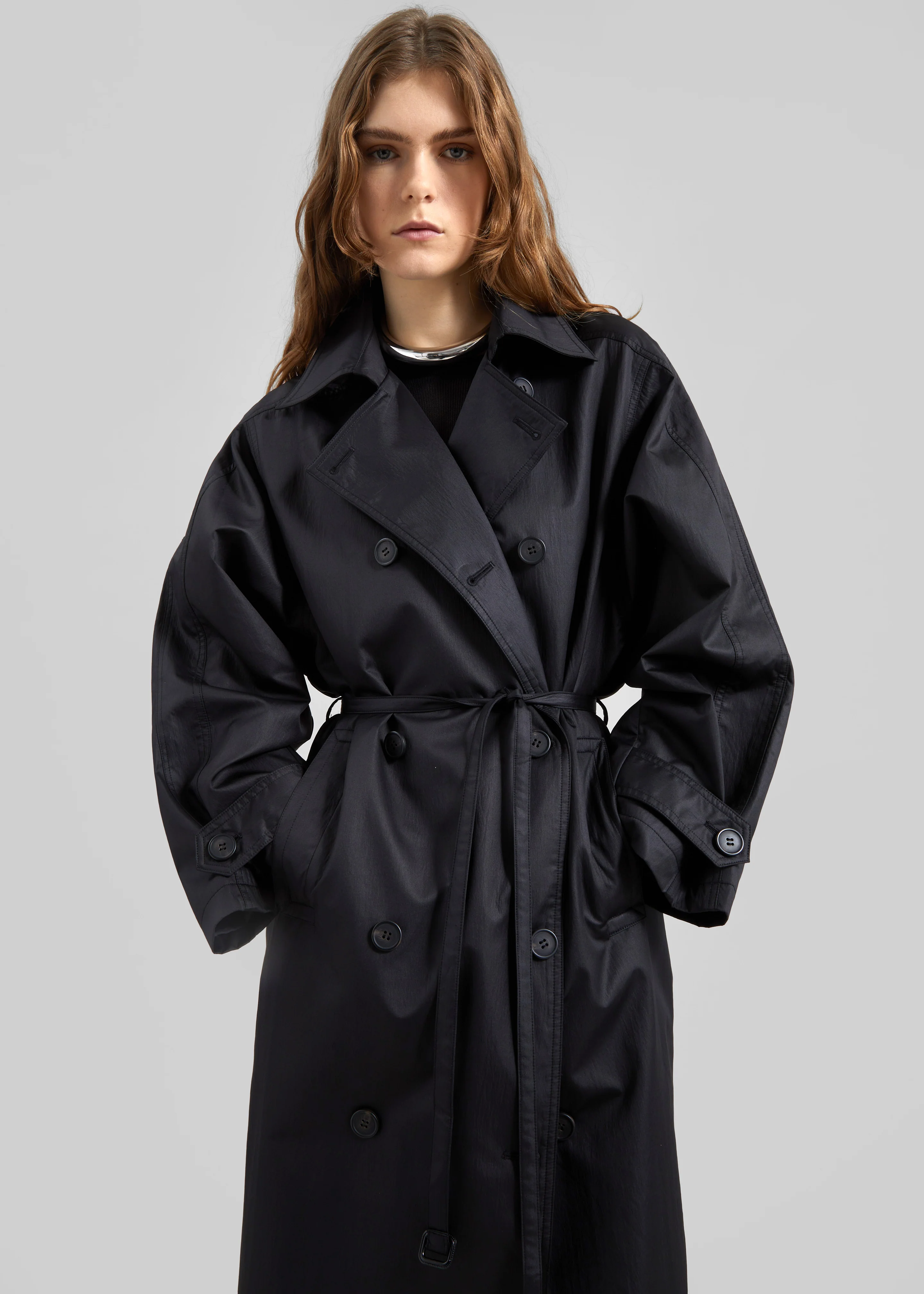 Valence Textured Trench Coat - Black - Image 2