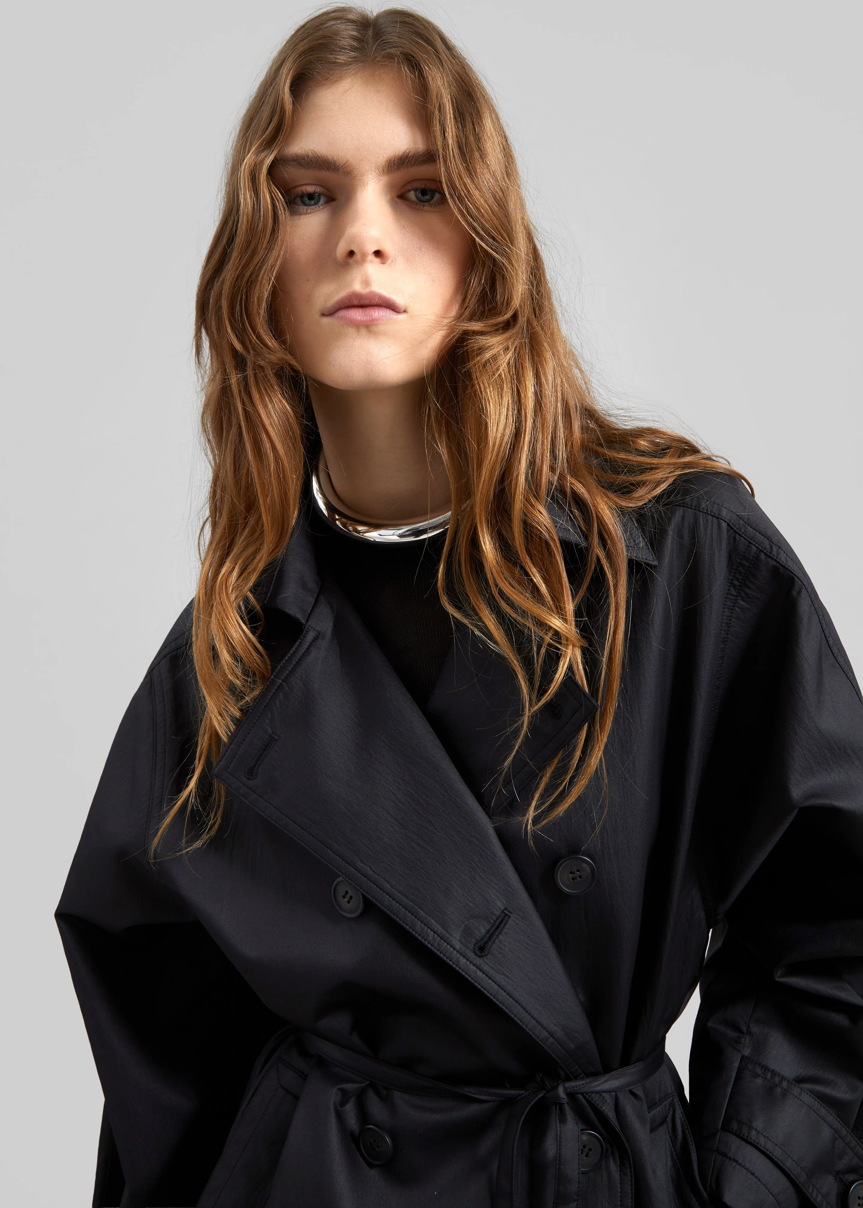 Valence Textured Trench Coat - Black - Image 3