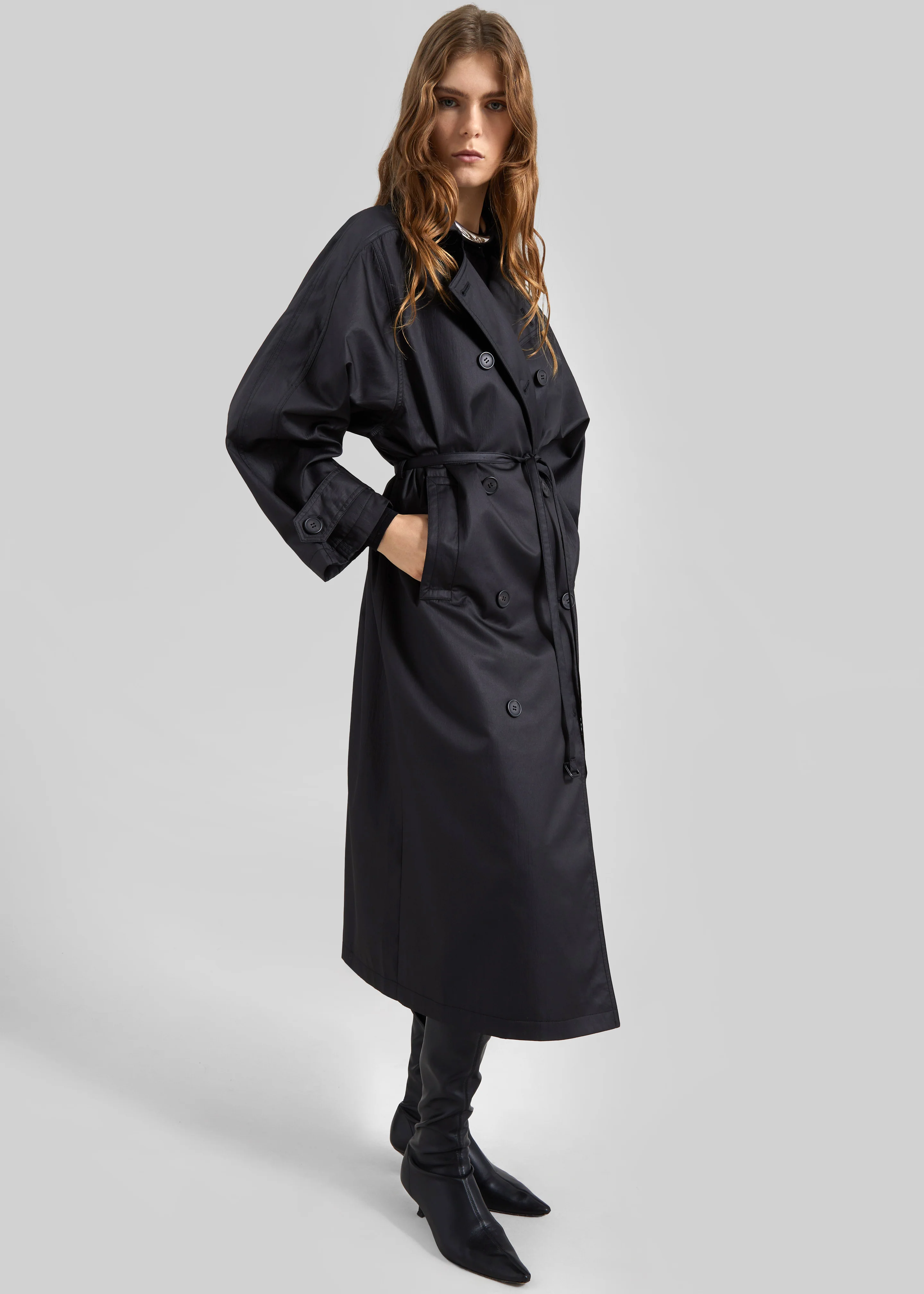 Valence Textured Trench Coat - Black - Image 4