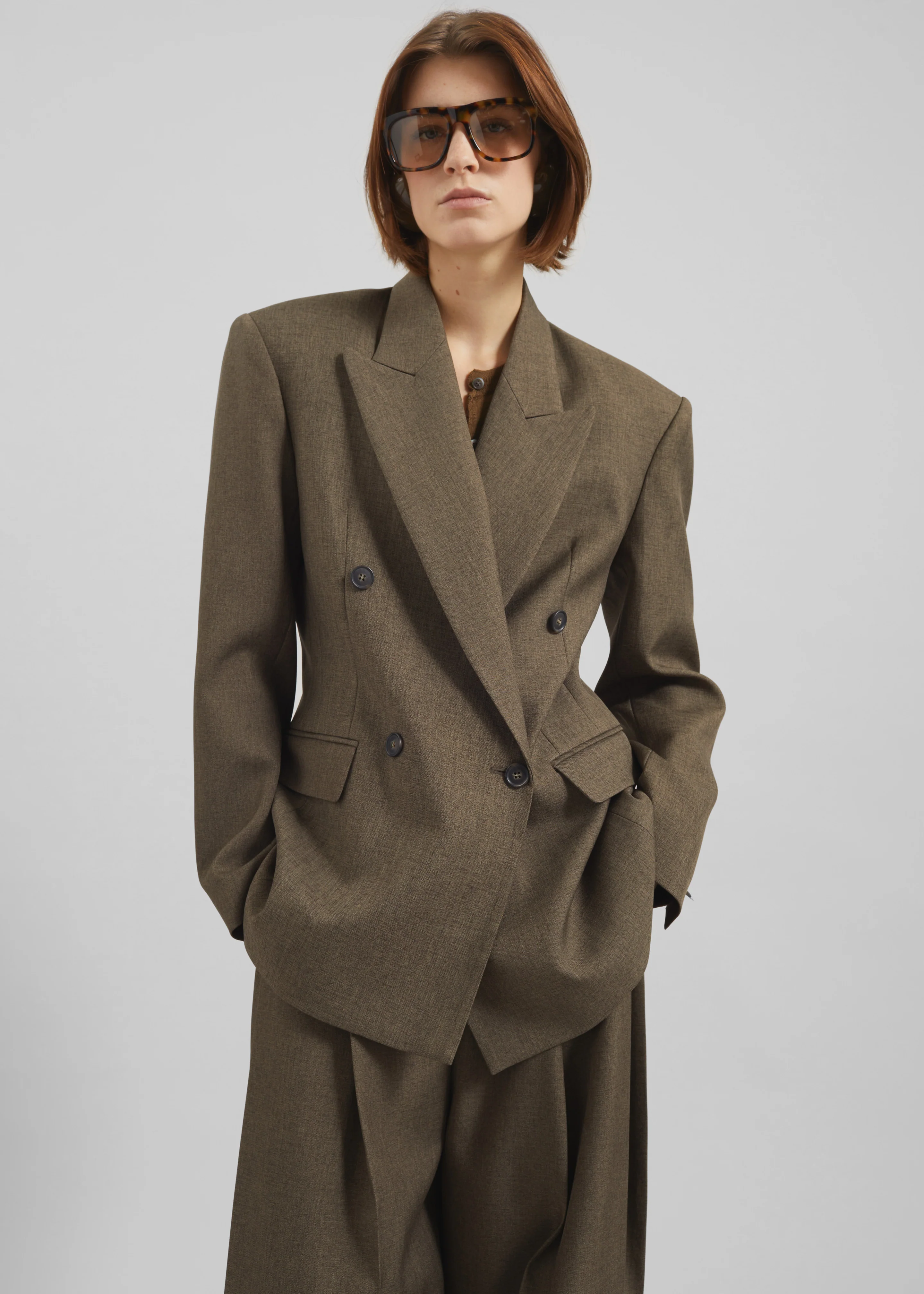 Vallsta Double-Breasted Blazer - Brown Melange