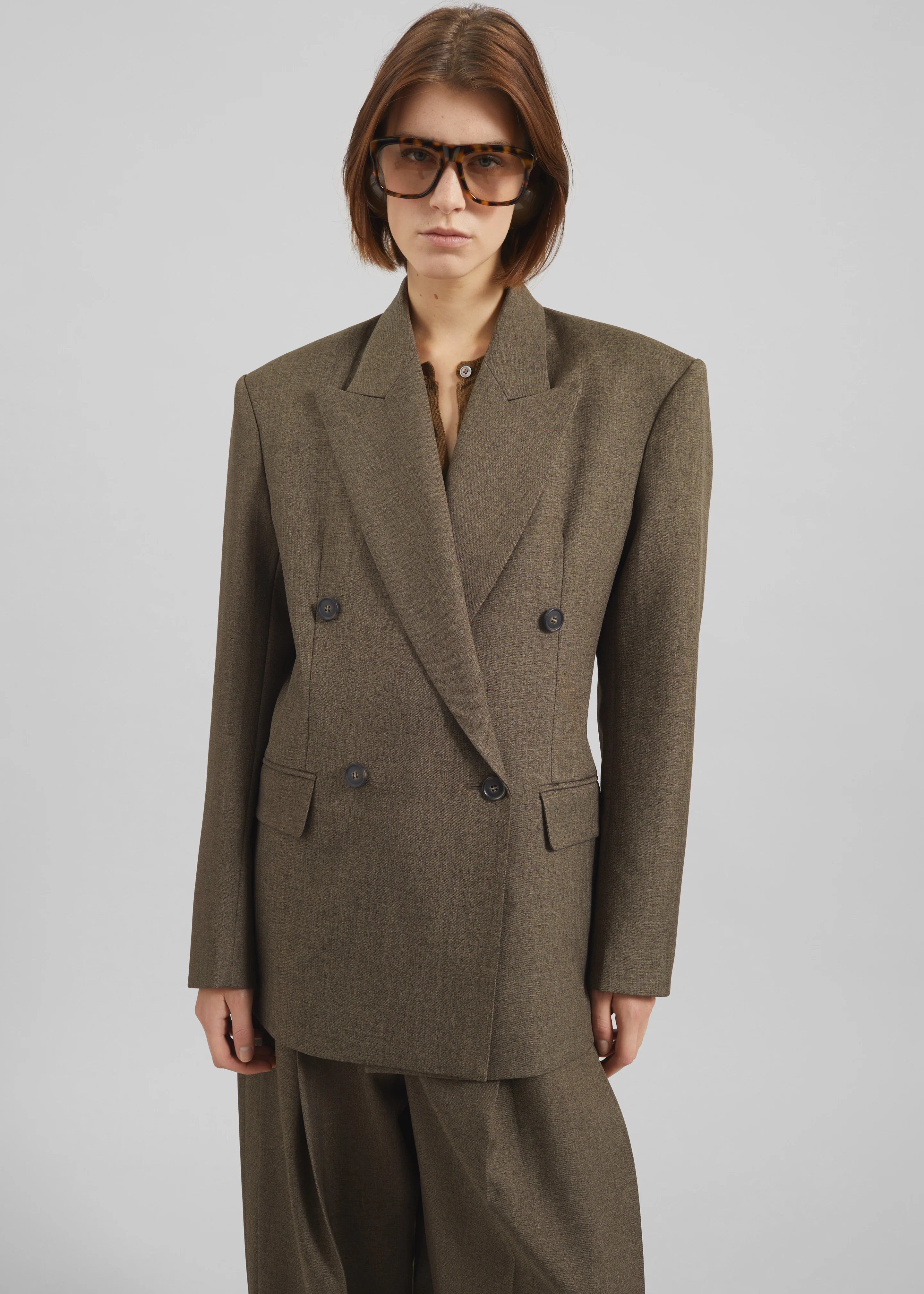 Vallsta Double-Breasted Blazer - Brown Melange - Image 6