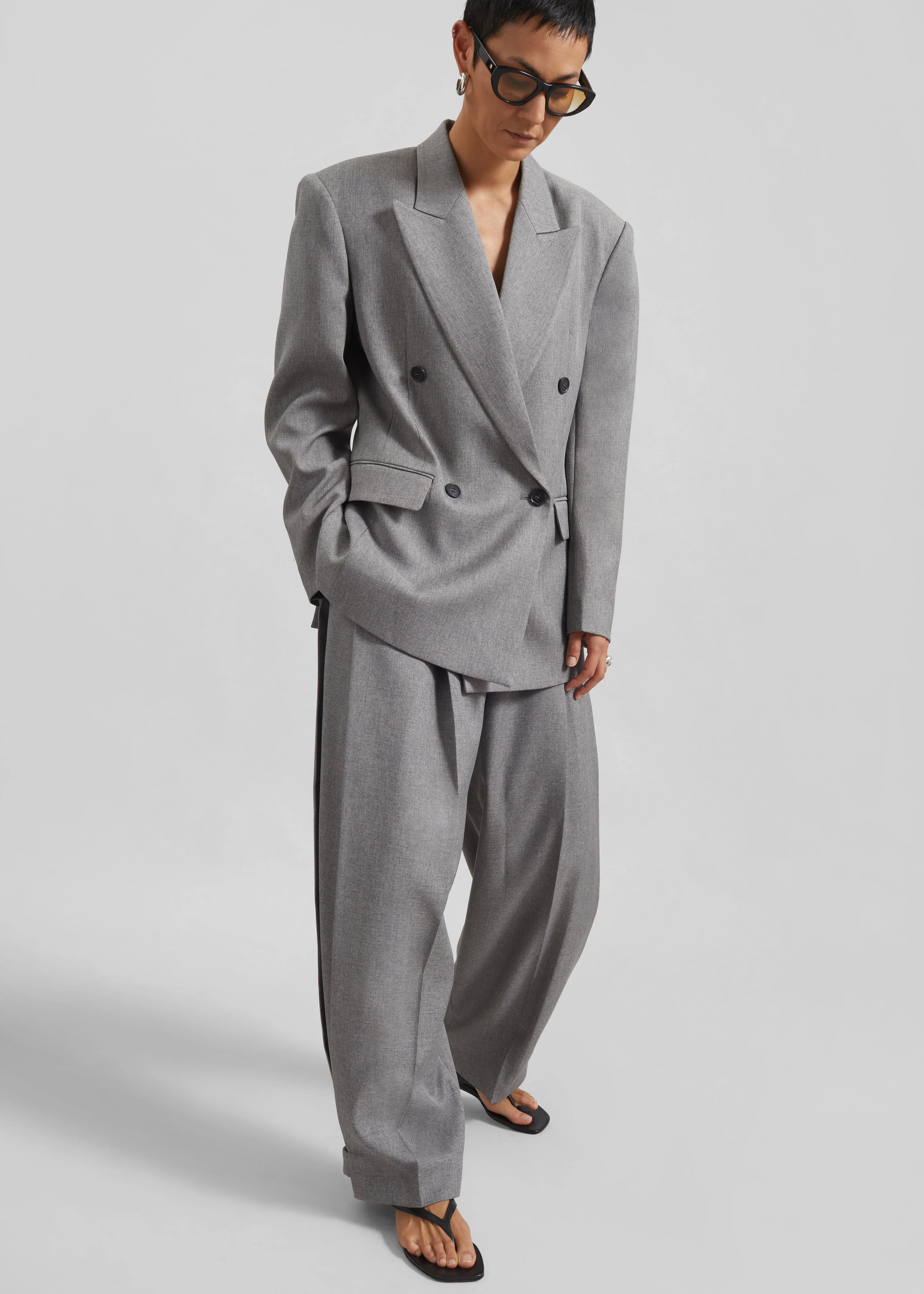 Vallsta Double-Breasted Blazer - Grey Melange