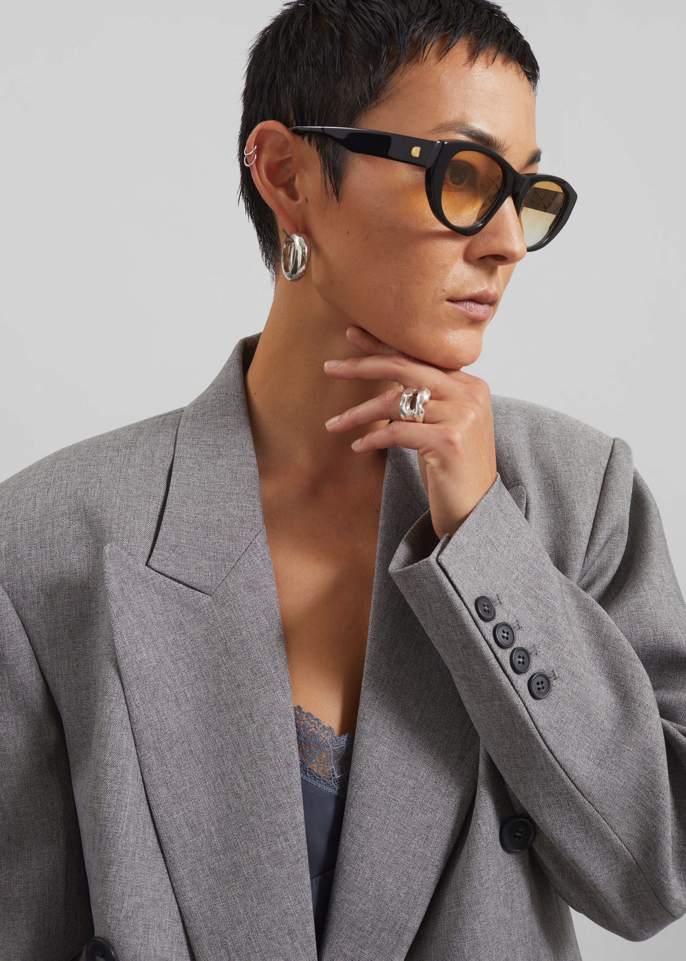Vallsta Double-Breasted Blazer - Grey Melange - Image 5
