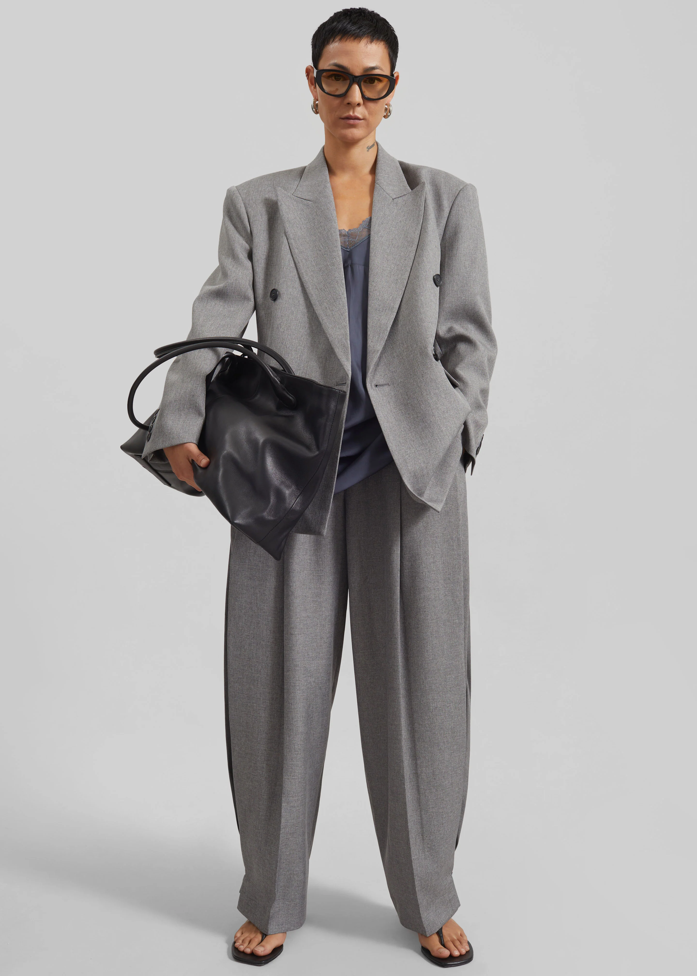 Vallsta Double-Breasted Blazer - Grey Melange - Image 7