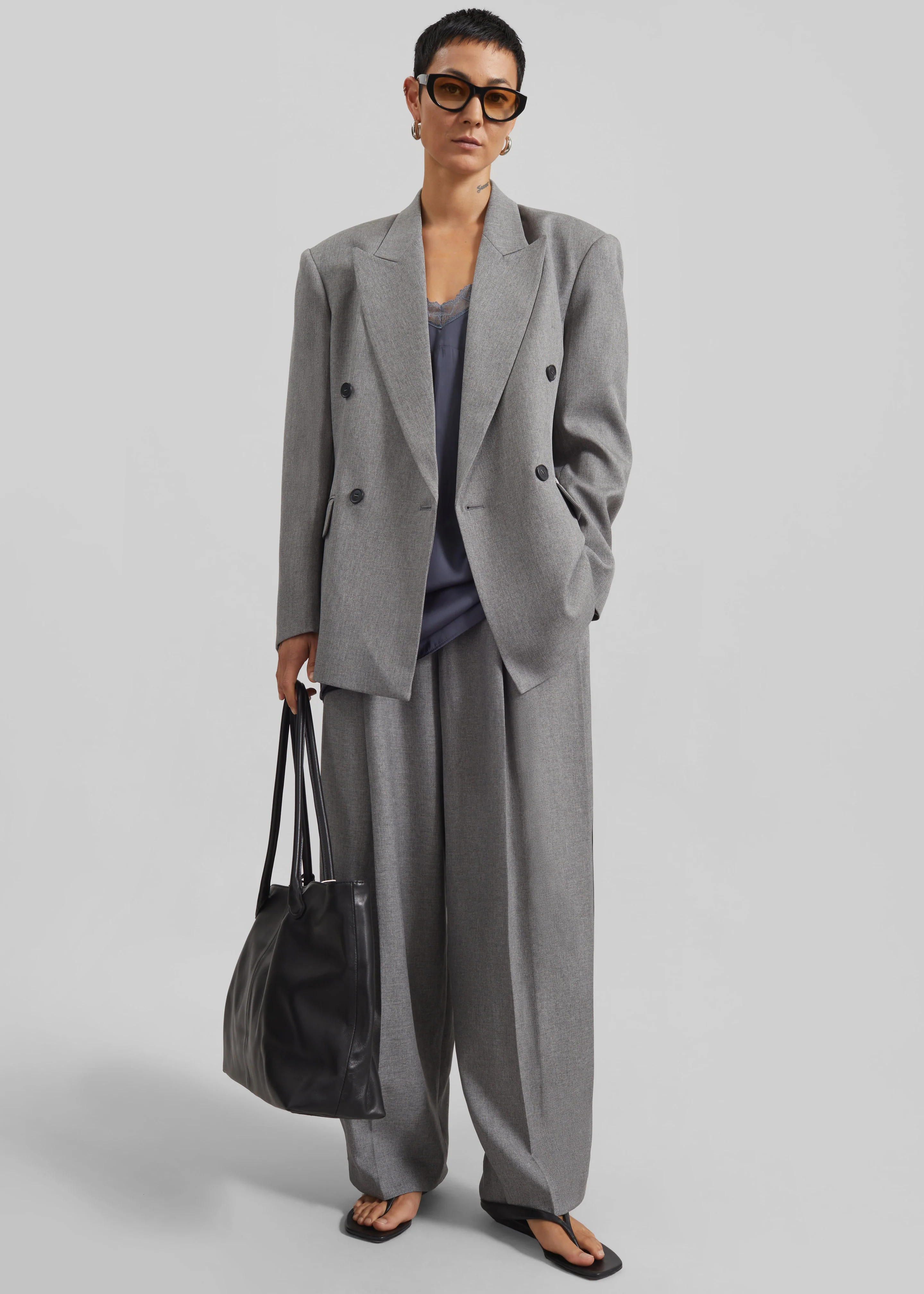 Vallsta Tailored Trousers - Grey Melange - Image 7