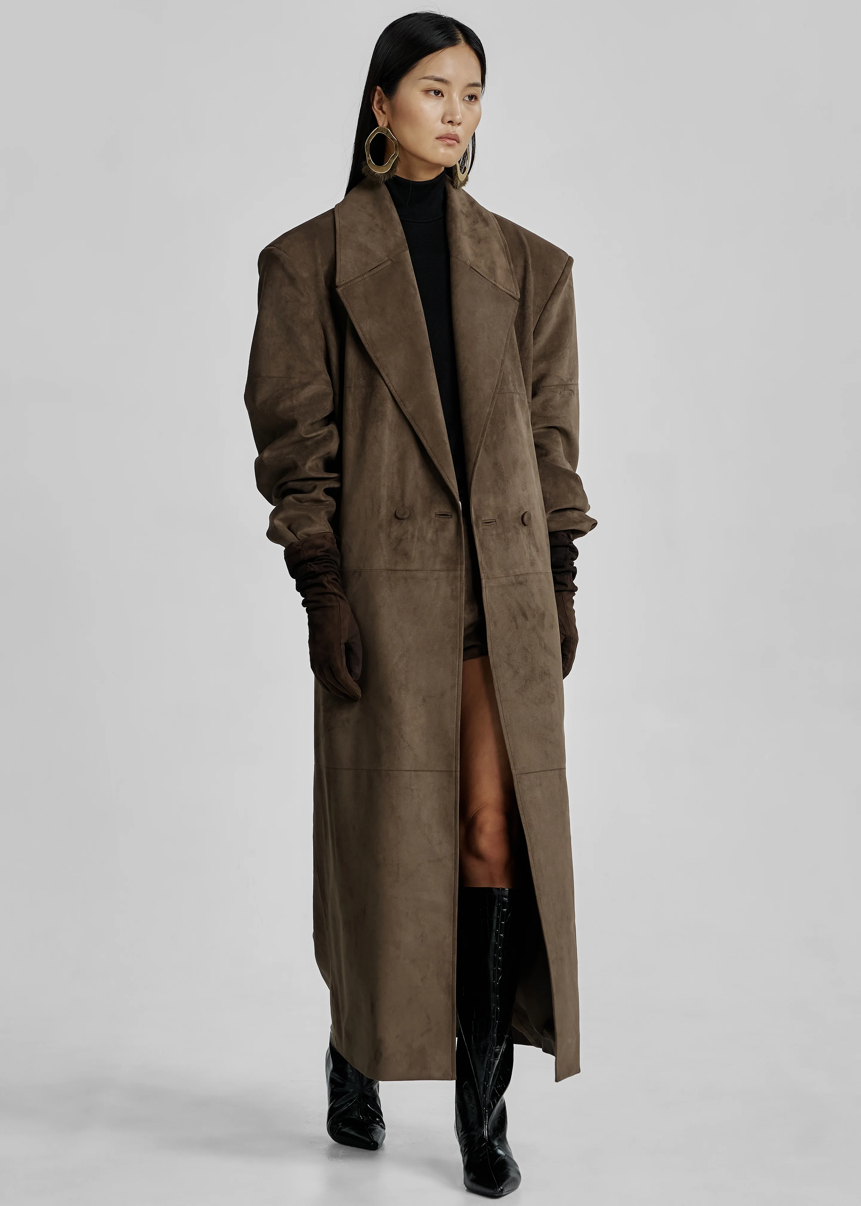 Valmere Faux Suede Coat - Brown - Image 4