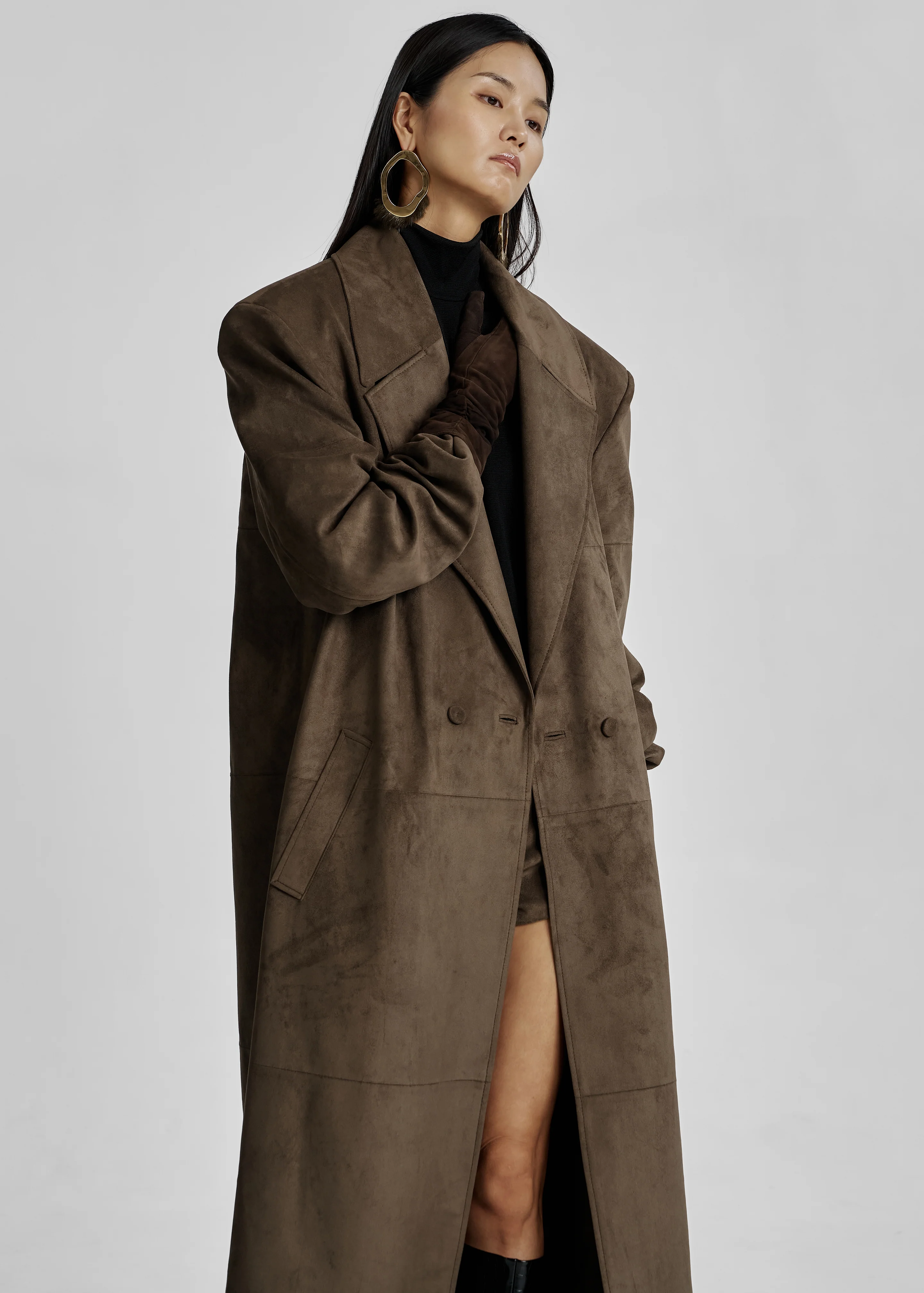 Valmere Faux Suede Coat - Brown - Image 5