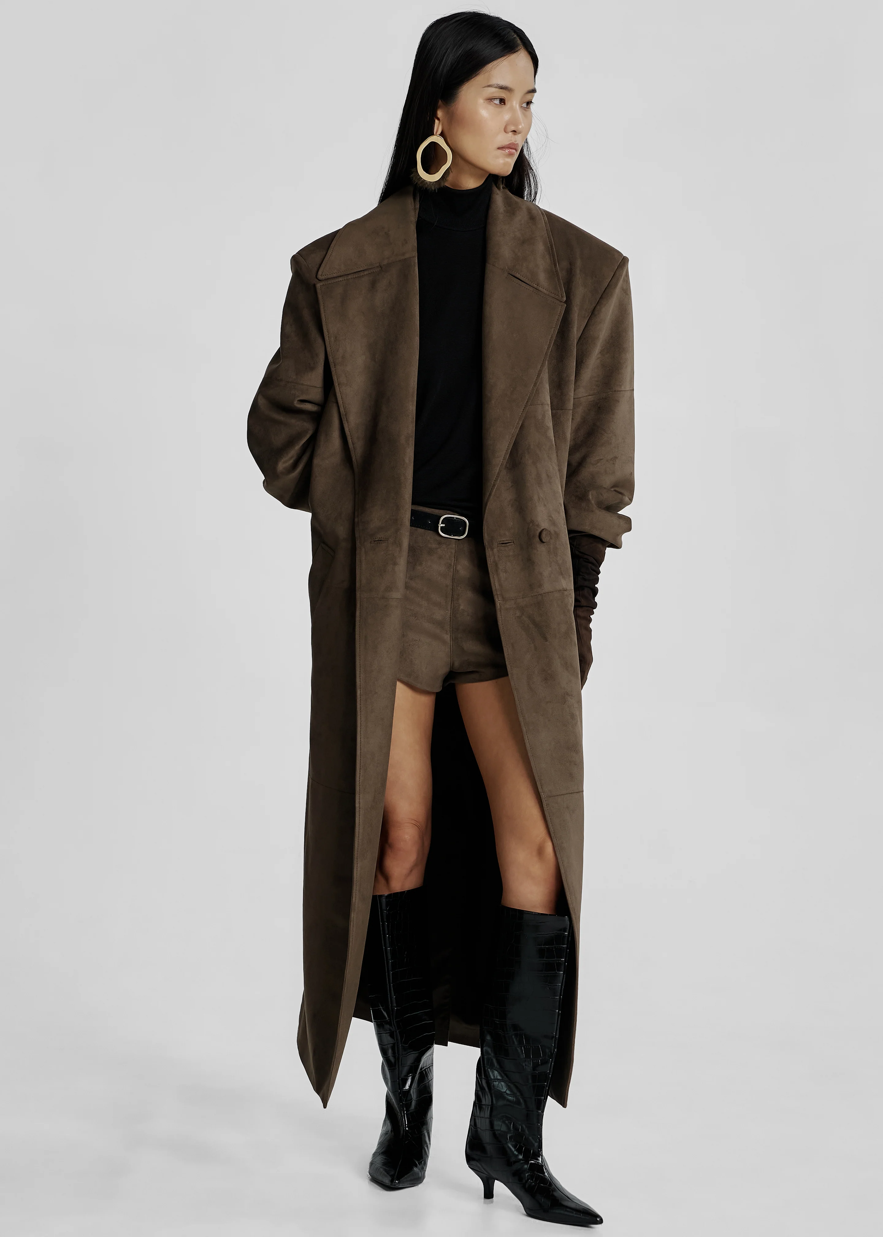 Valmere Faux Suede Coat - Brown - Image 6