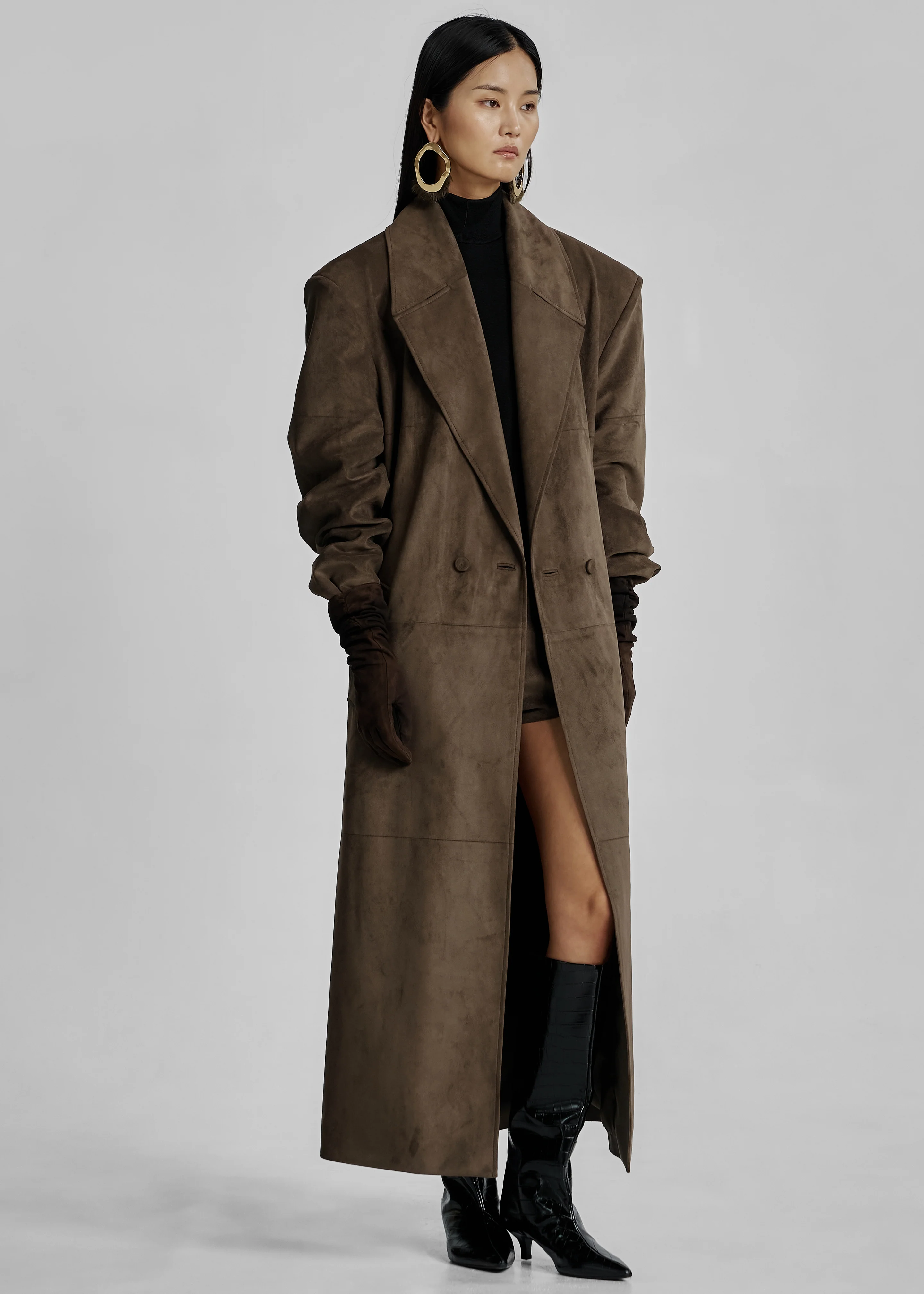Valmere Faux Suede Coat - Brown - Image 7