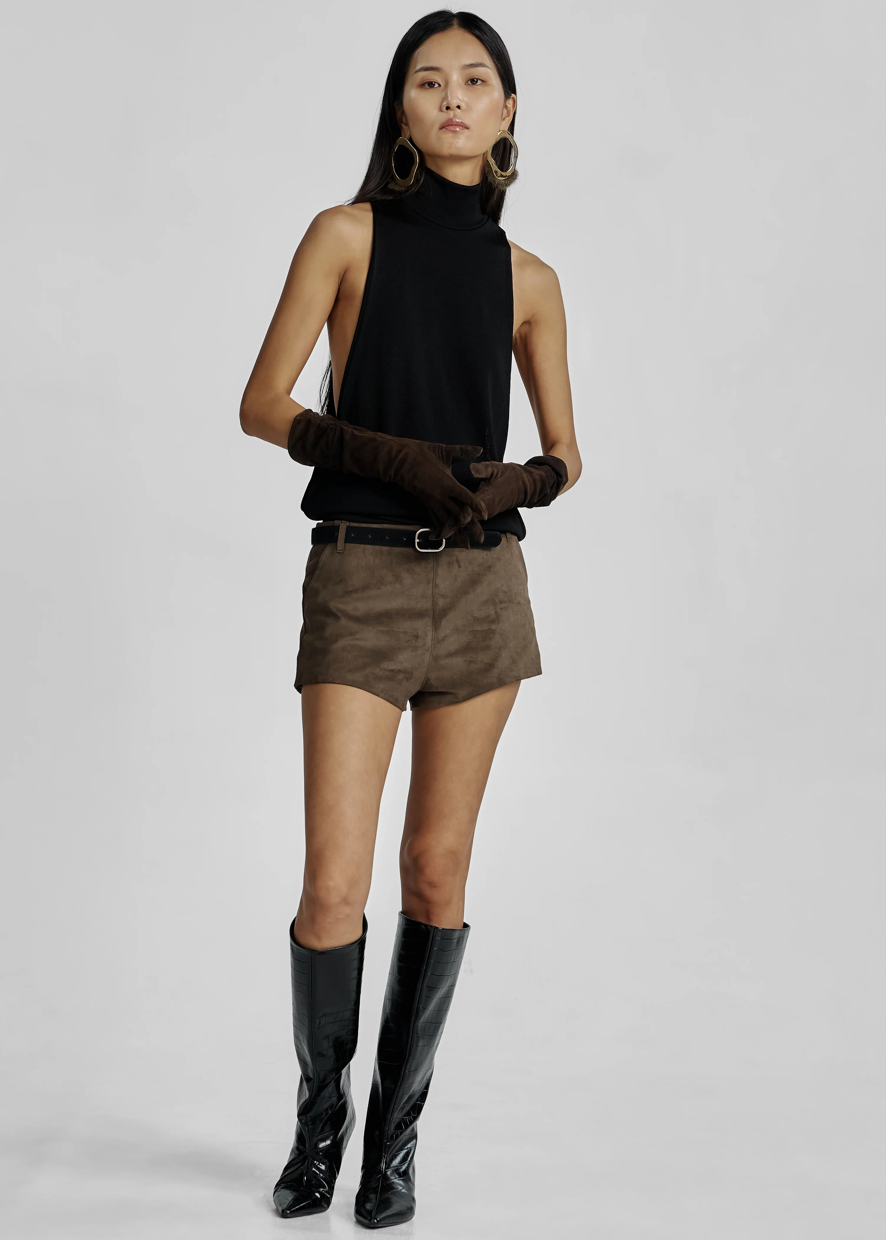 Valmere Faux Suede Hot Pants - Brown - Image 10