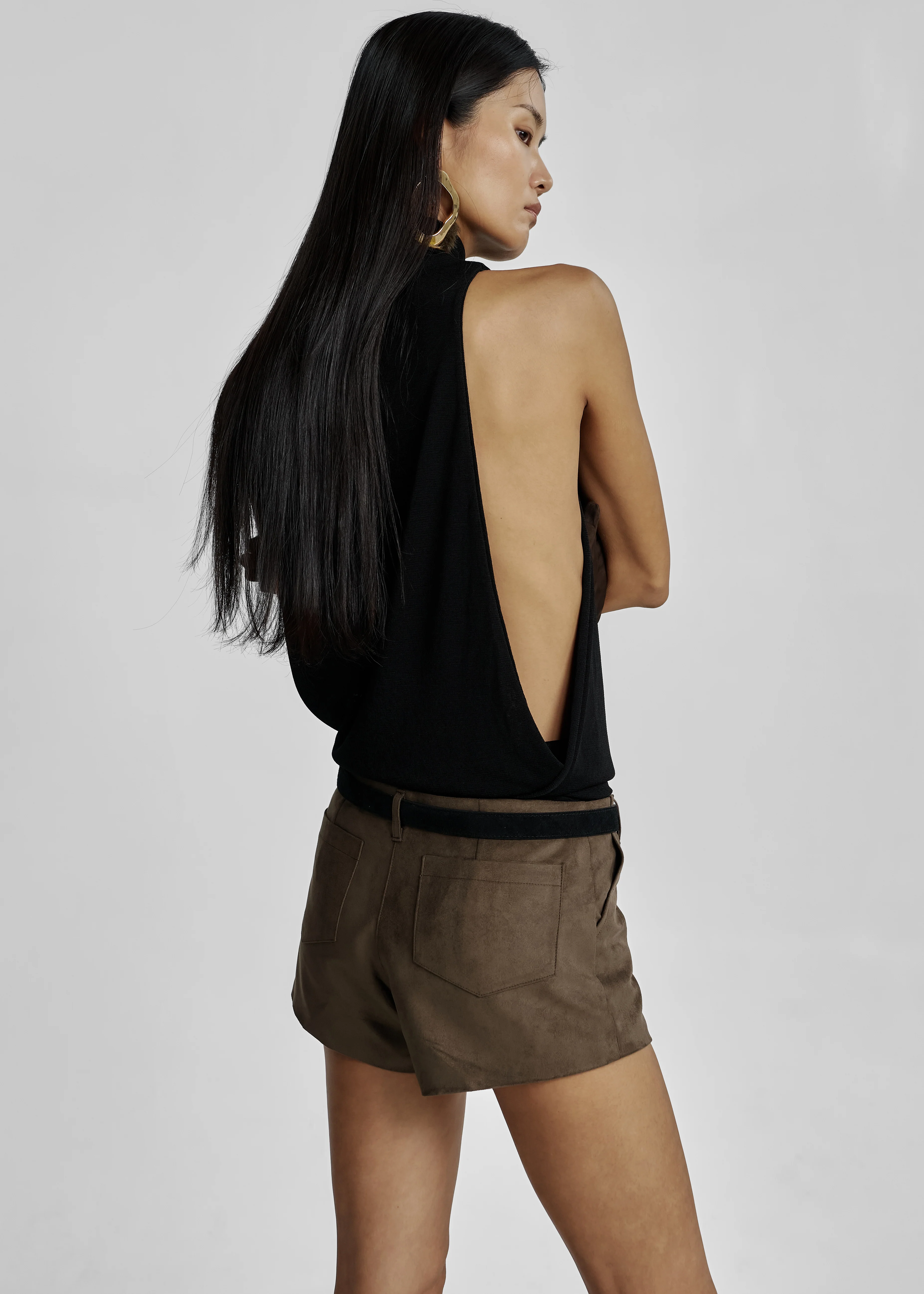 Valmere Faux Suede Hot Pants - Brown - Image 7