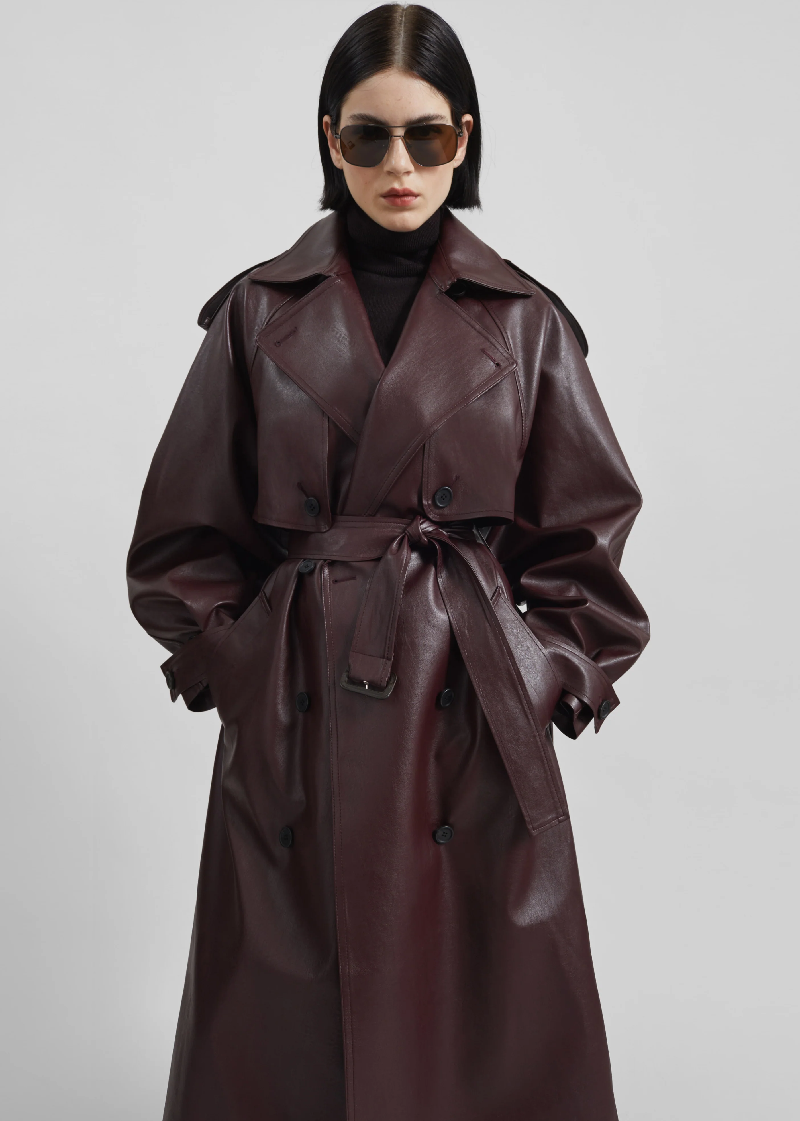 Vandve Faux Leather Trench - Burgundy - Image 2