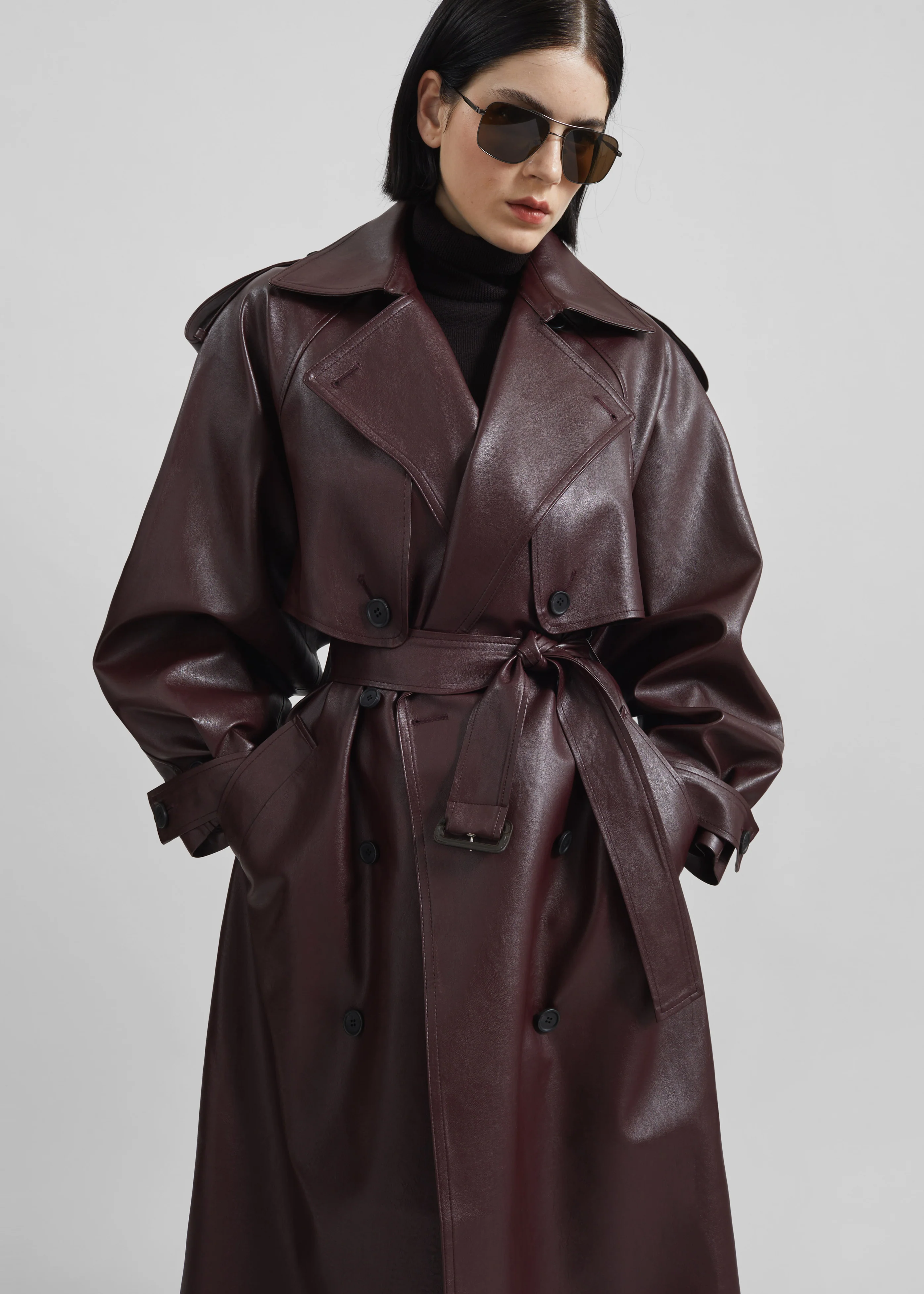 Vandve Faux Leather Trench - Burgundy - Image 5