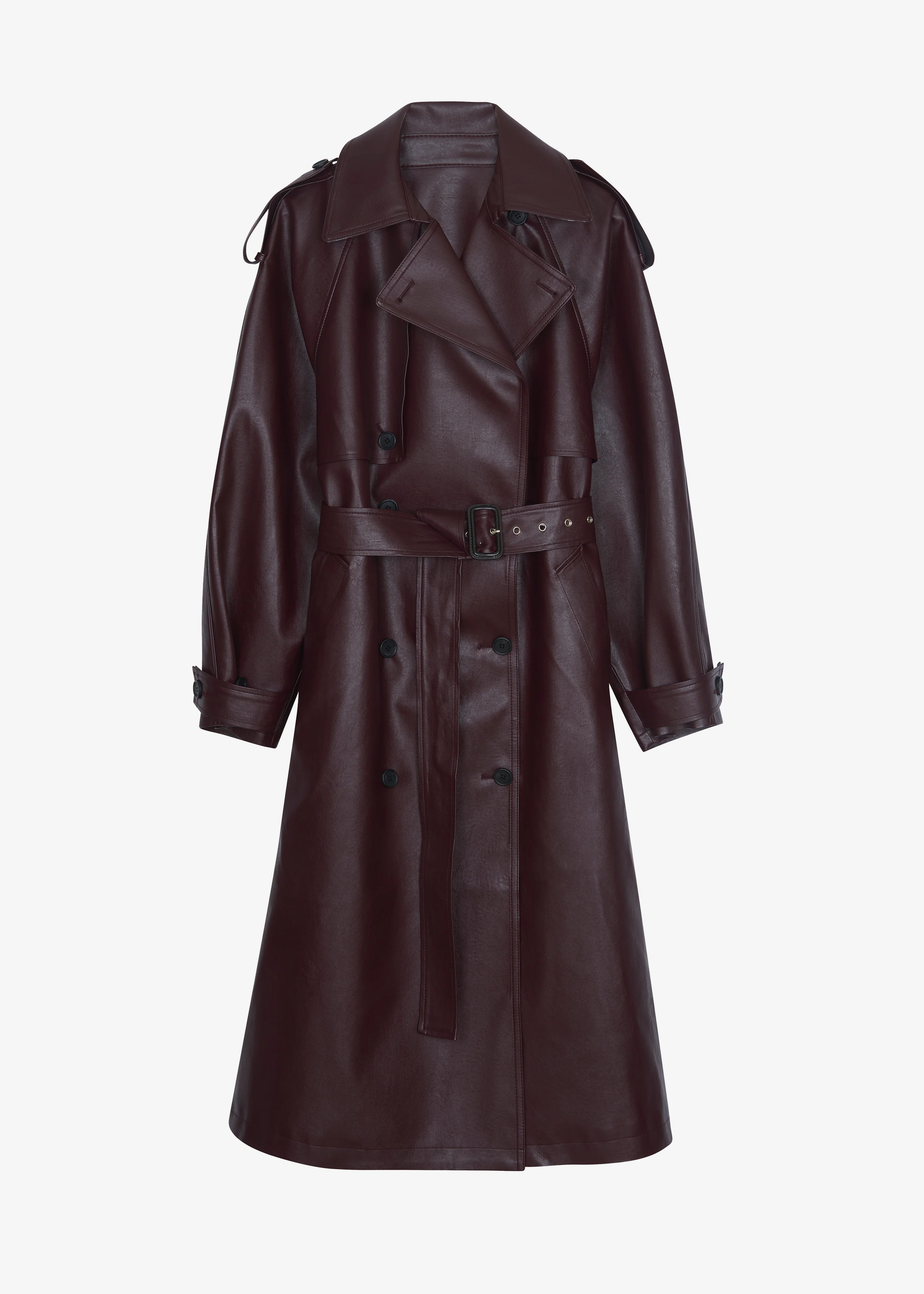 Vandve Faux Leather Trench - Burgundy - Image 7