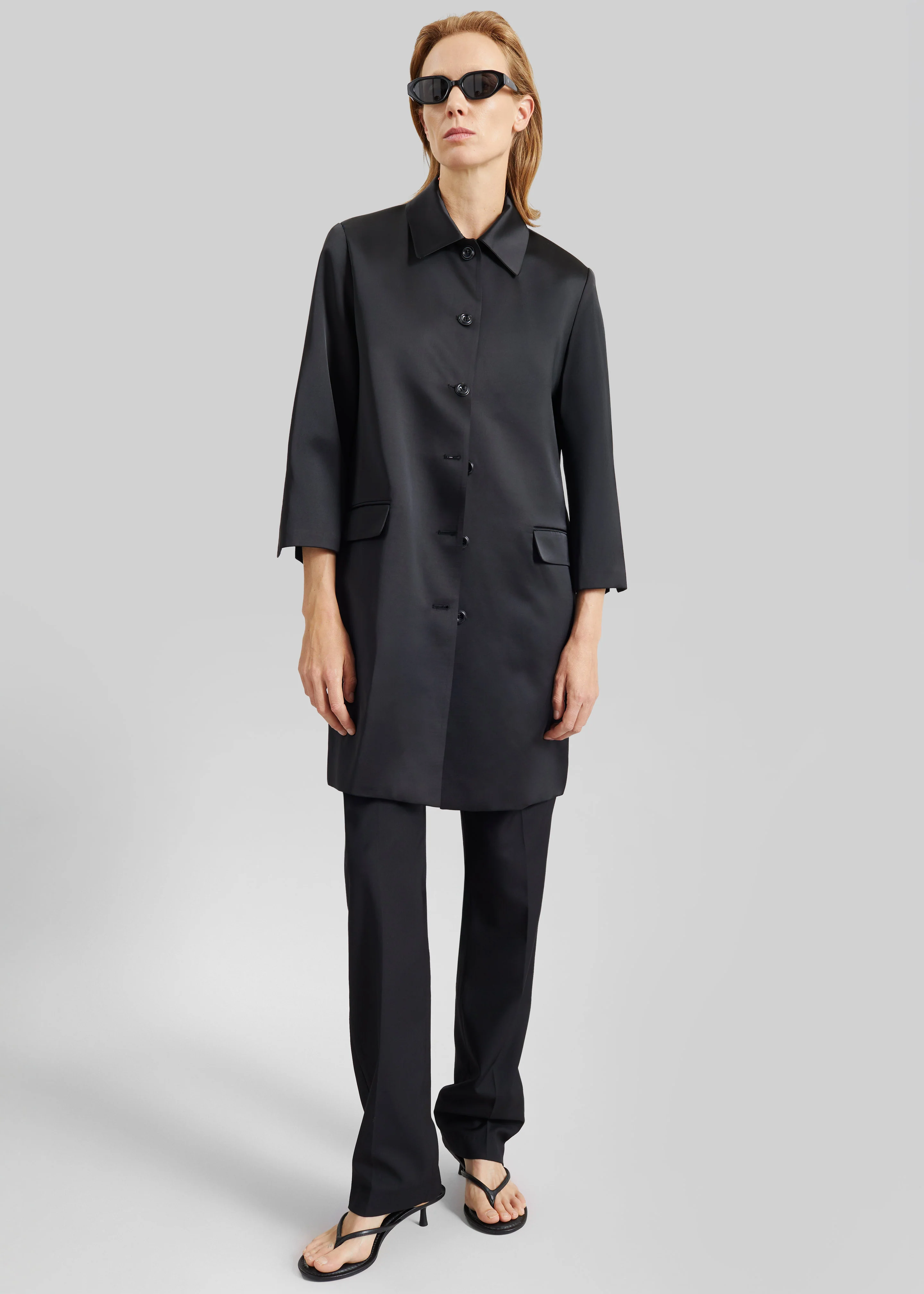 Vavin Satin Long Jacket - Black - Image 5