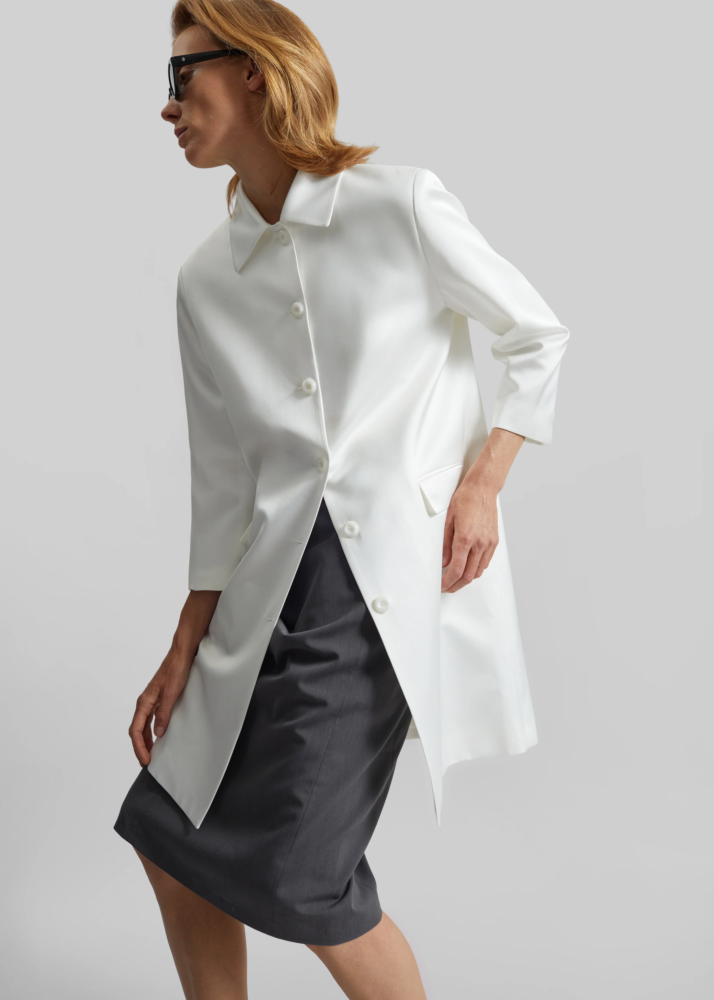 Vavin Satin Long Jacket - White - Image 2