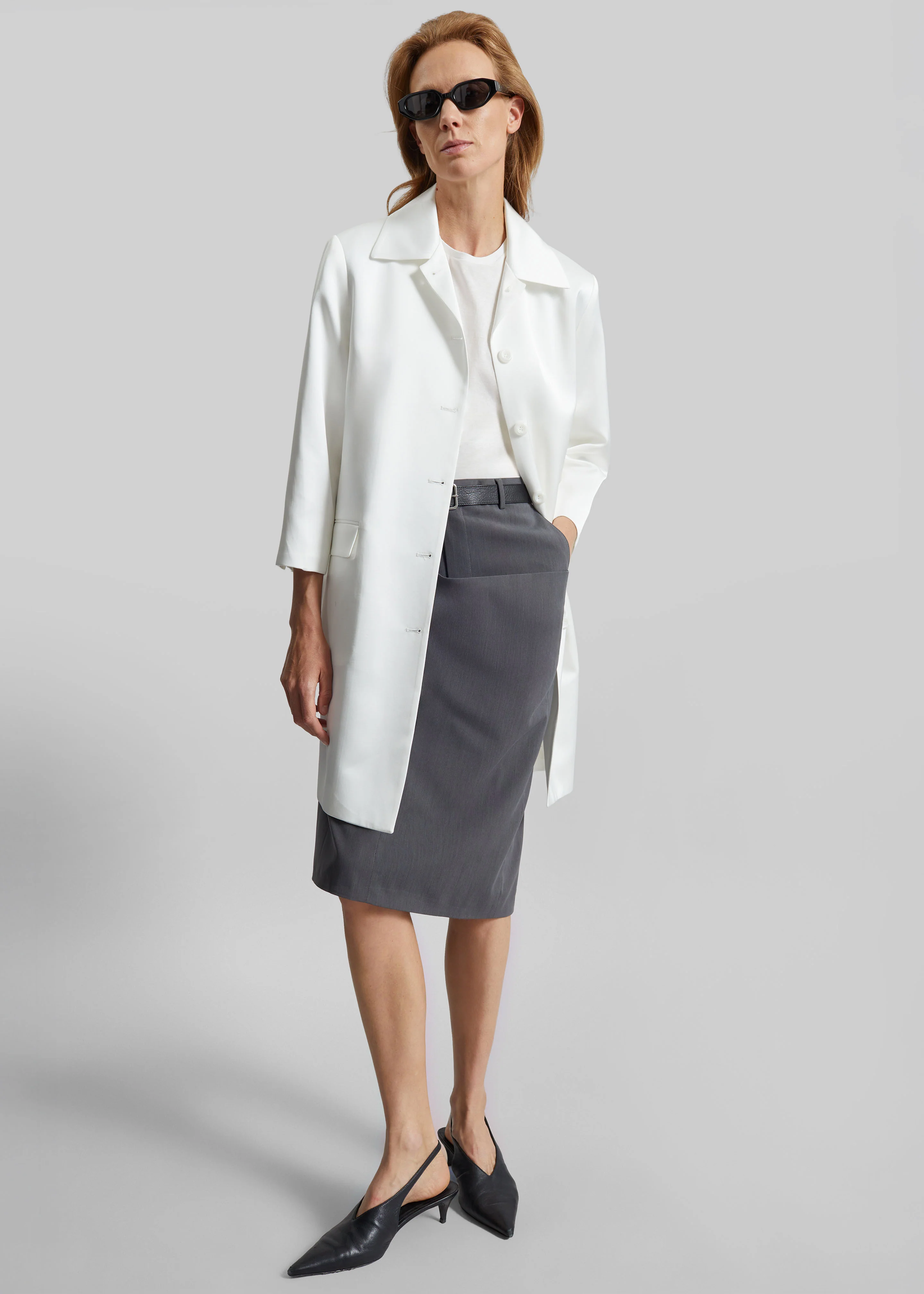 Vavin Satin Long Jacket - White - Image 3