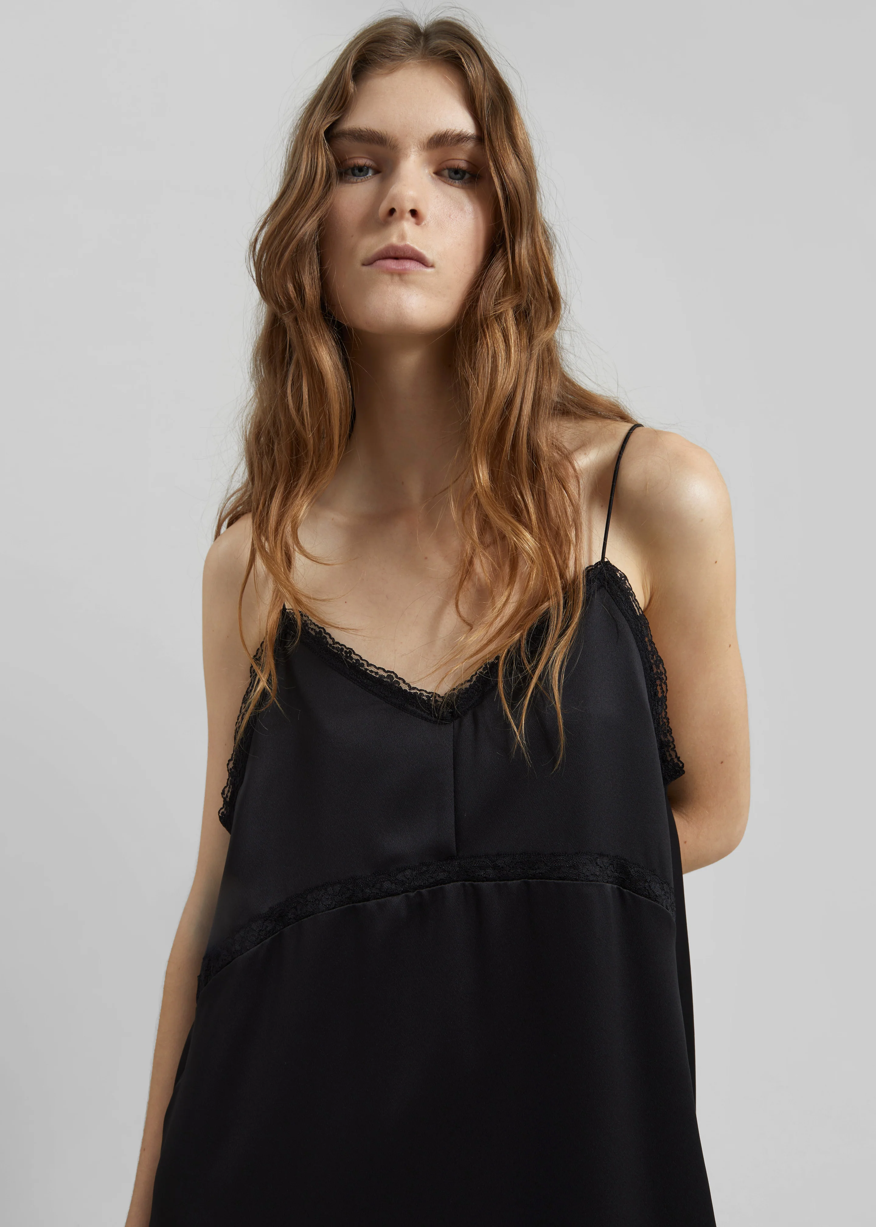 Velanne Satin Lace Trim Dress - Black - Image 4